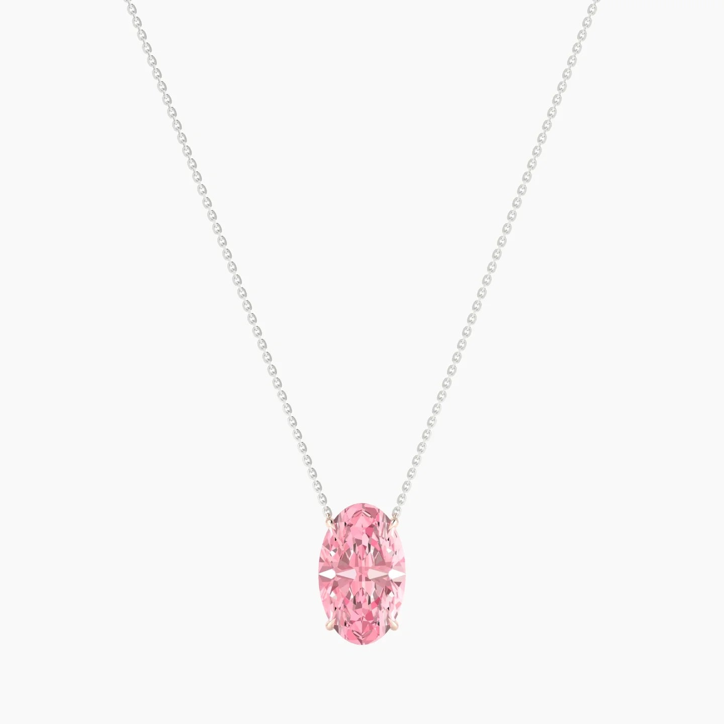 Solitaire | 18k White & Rose Gold 5 ct Pink Lab Diamond Oval Cut Pendant