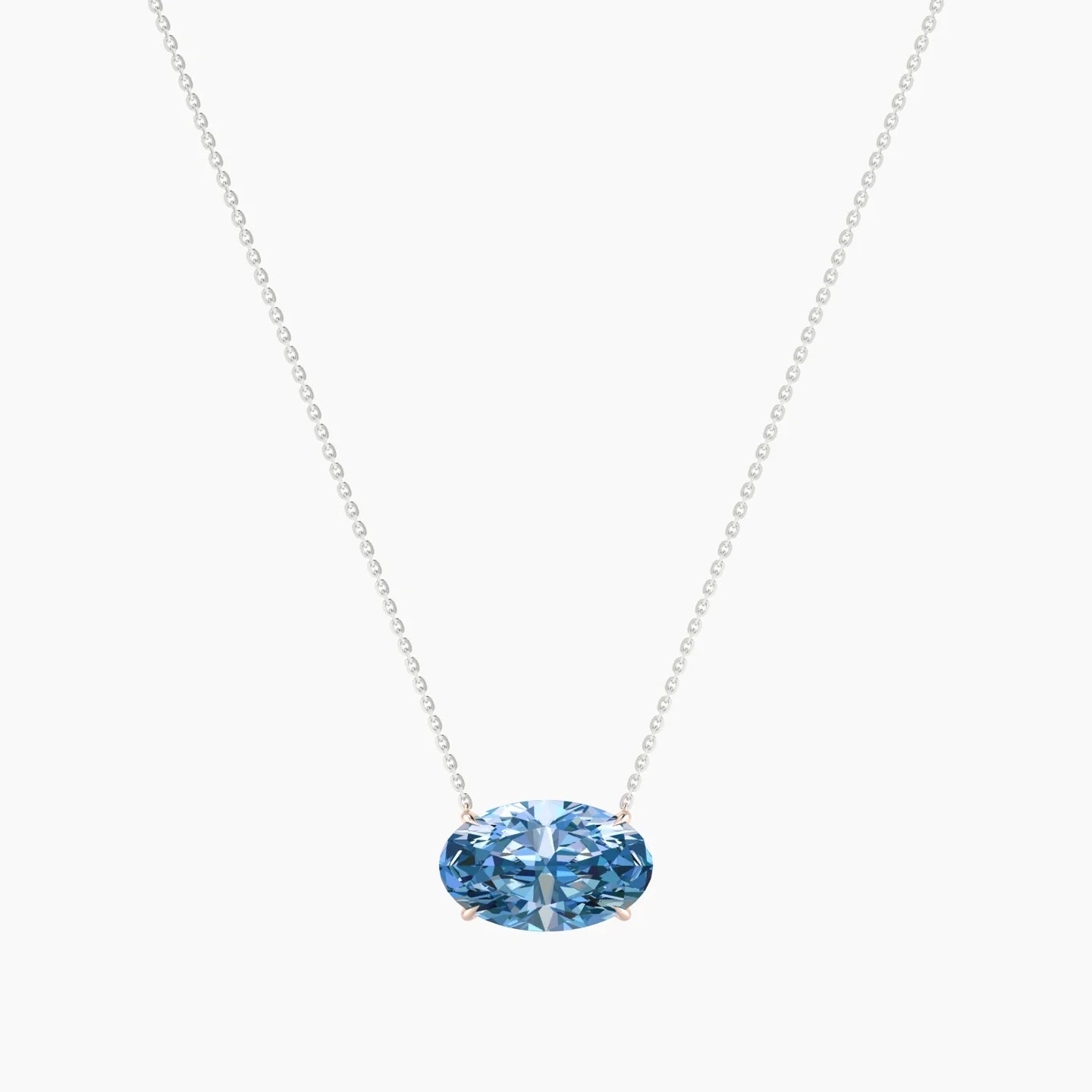Solitaire | 18k White & Rose Gold 5 ct Blue Lab Diamond Oval Cut Pendant
