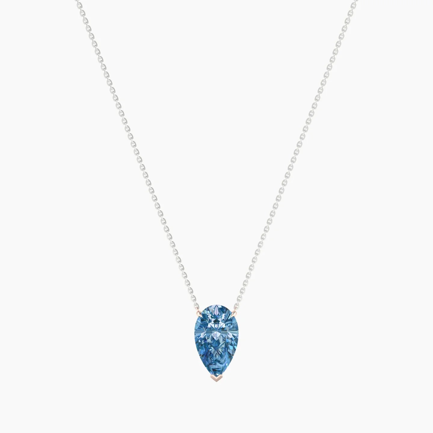 Solitaire | 18k White & Rose Gold 3 ct Blue Lab Diamond Pear Cut Pendant