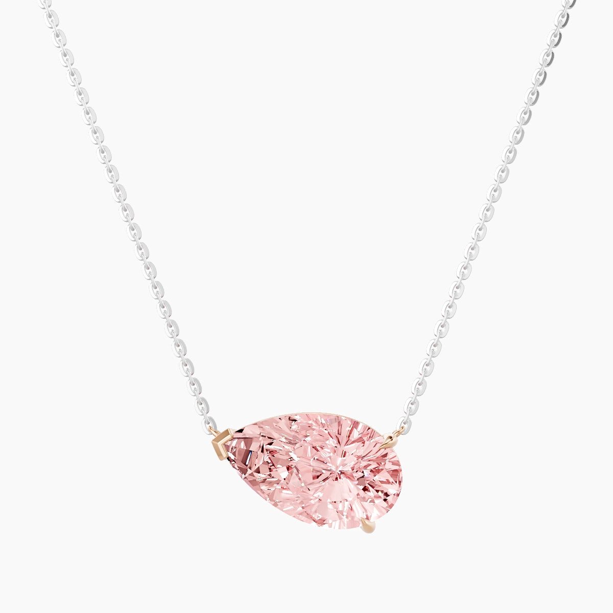 Solitaire | 18k White & Rose Gold 3 ct Pink Lab Diamond Pear Pendant