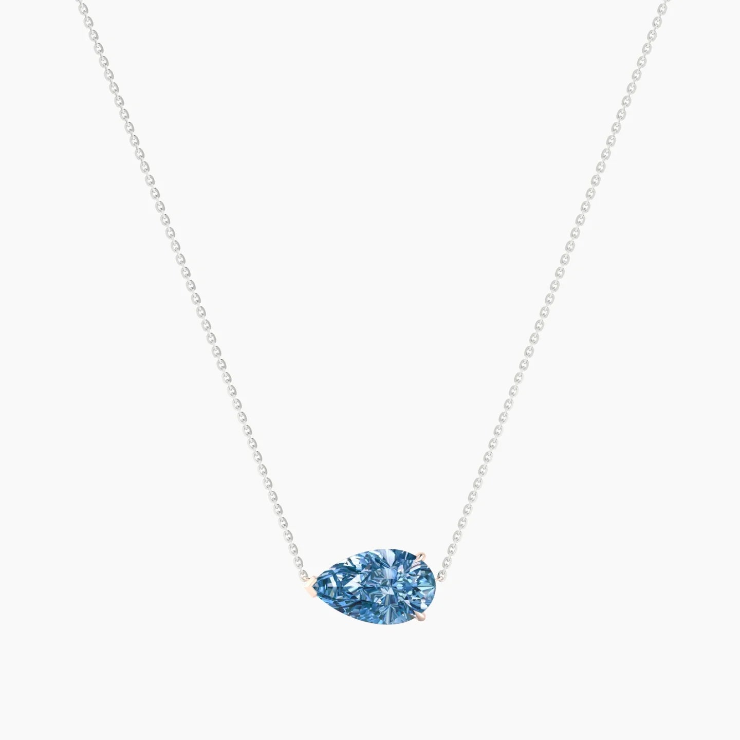 Solitaire | 18k White & Rose Gold 3 ct Blue Lab Diamond Pear Cut Pendant