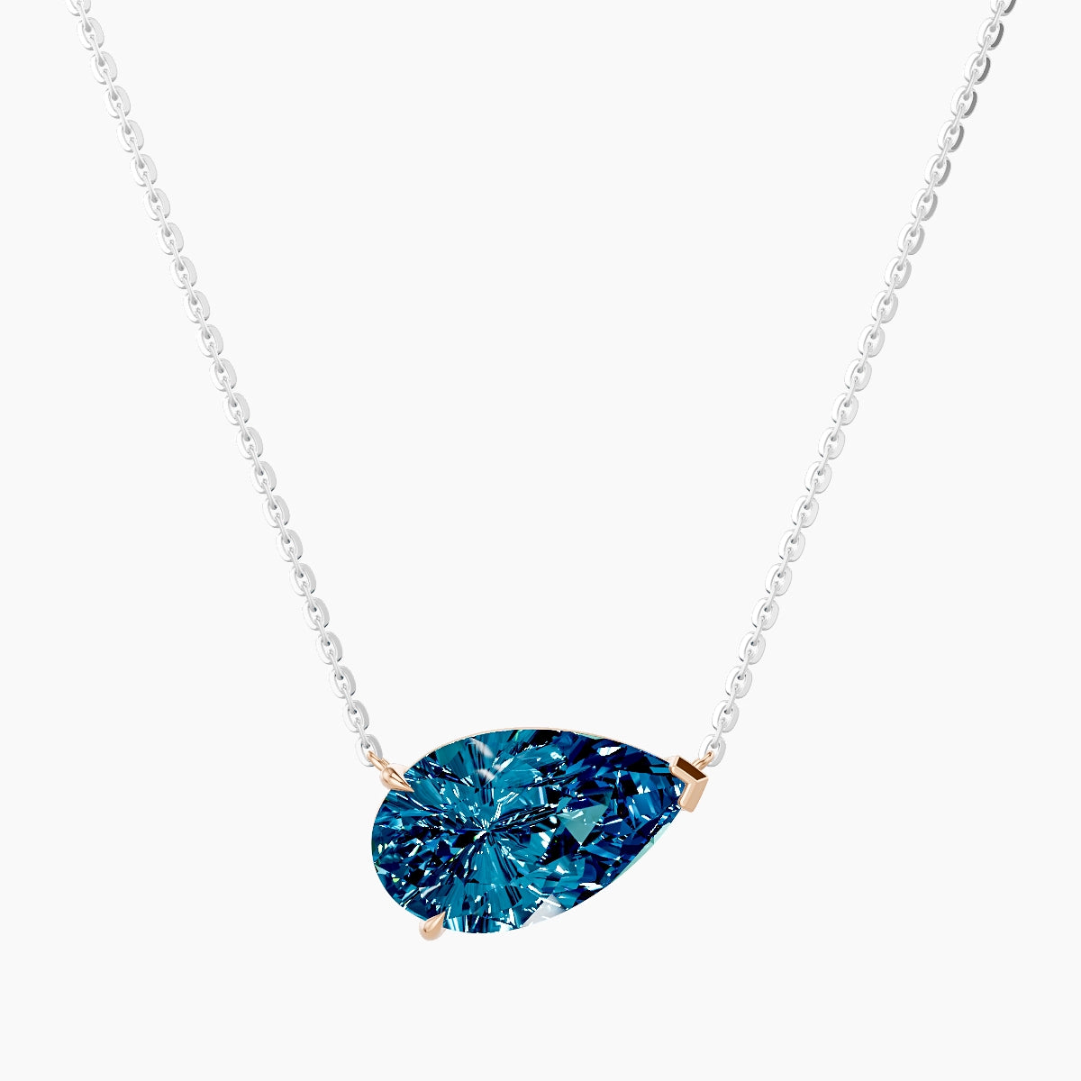 Solitaire | 18k White & Rose Gold 3 ct Blue Lab Diamond Pear Pendant