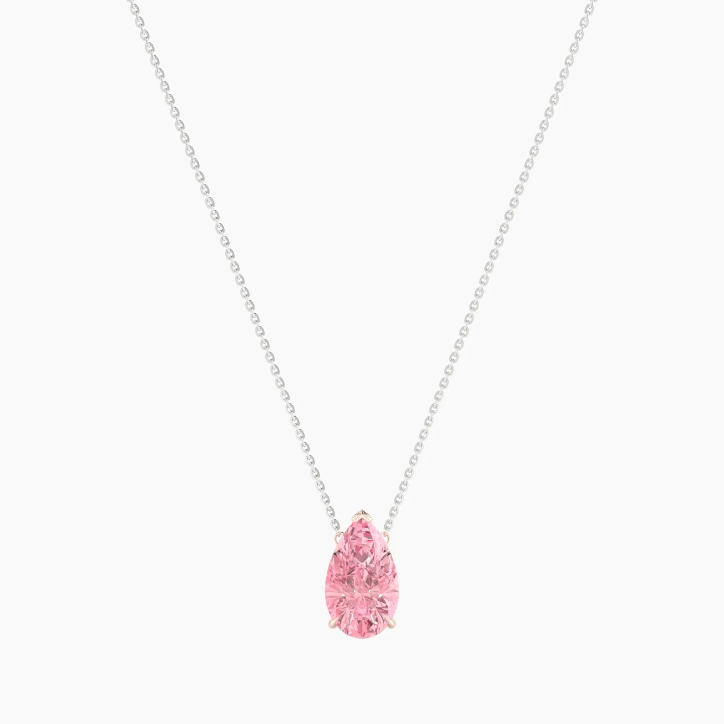 Solitaire | 18k White & Rose Gold 3 ct Pink Lab Diamond Pear Cut Pendant