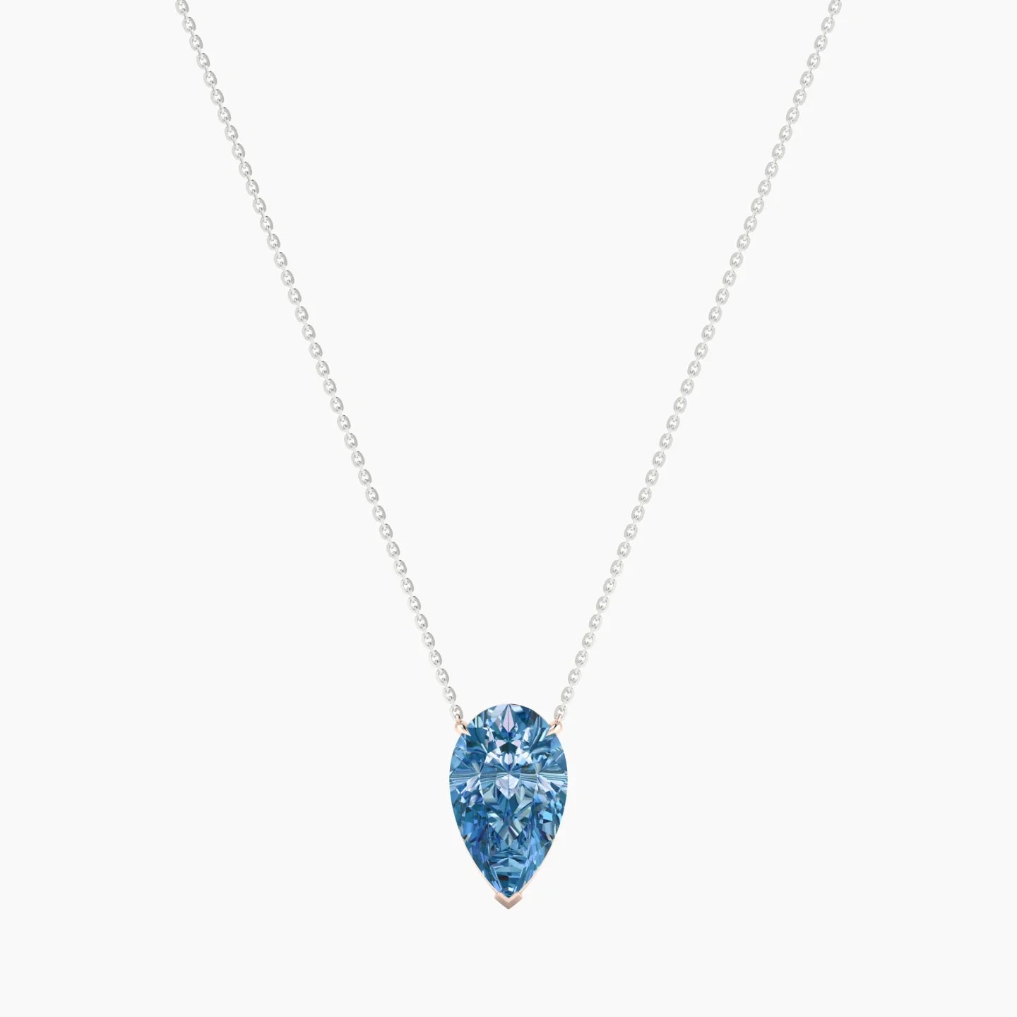 Solitaire | 18k White & Rose Gold 5 ct Blue Lab Diamond Pear Cut Pendant