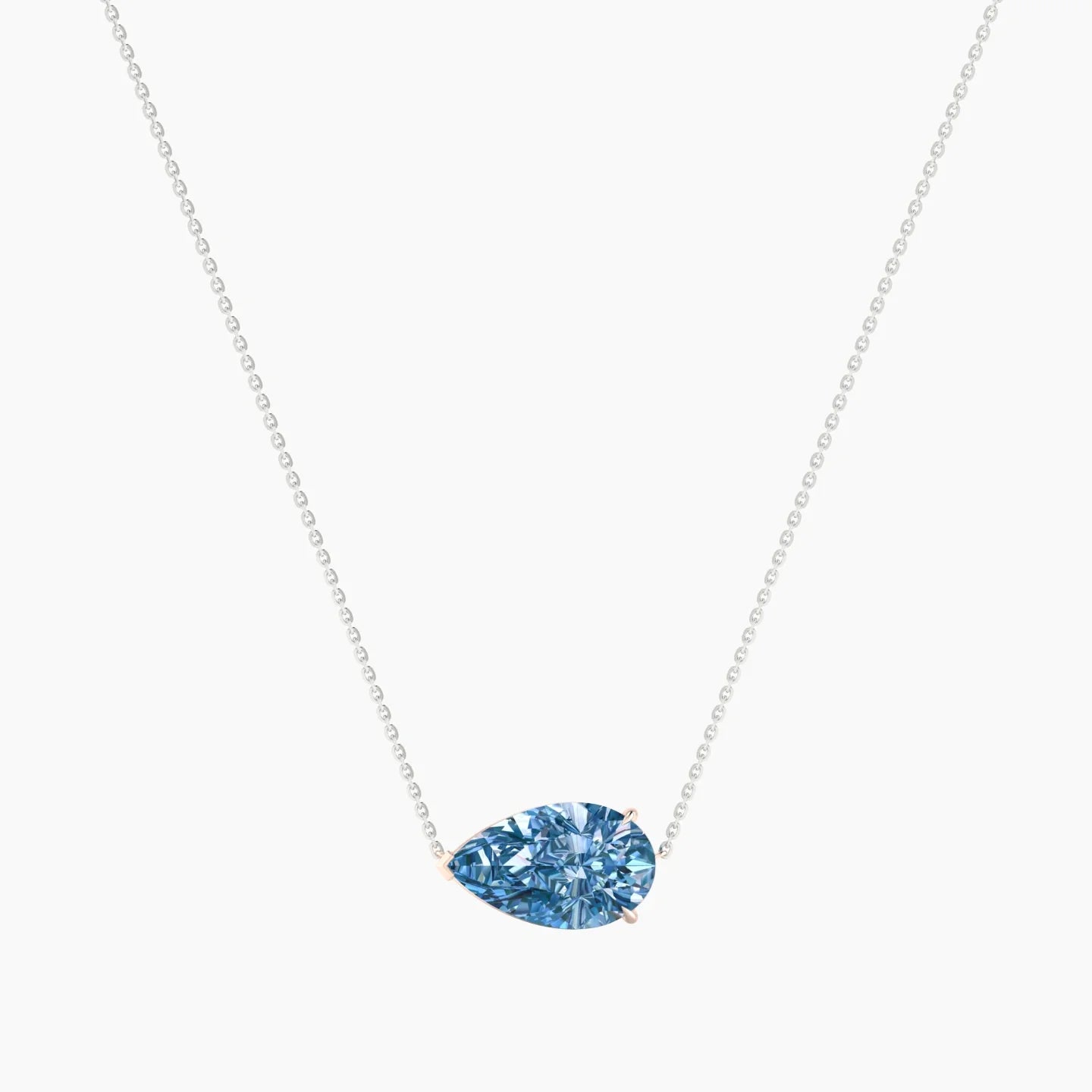Solitaire | 18k White & Rose Gold 5 ct Blue Lab Diamond Pear Cut Pendant