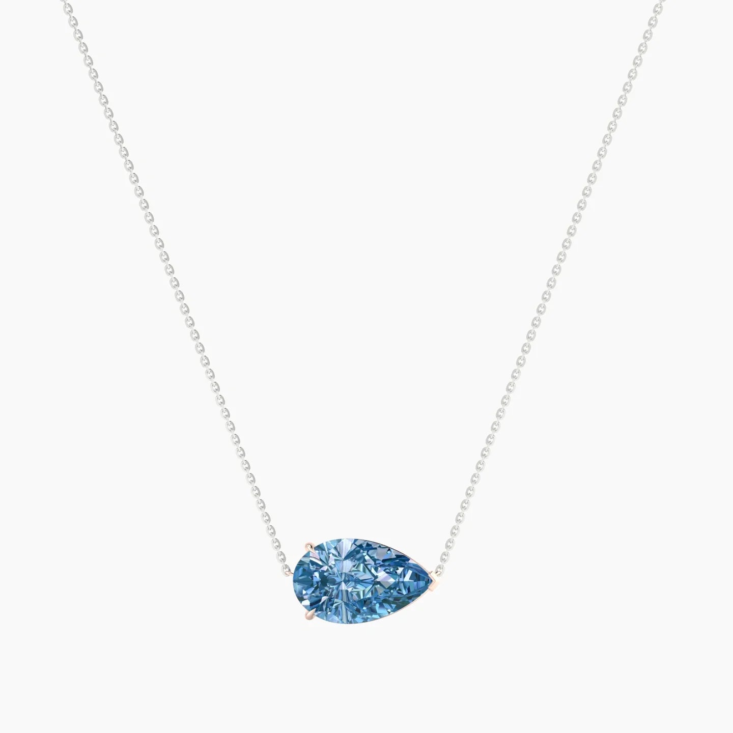 Solitaire | 18k White & Rose Gold 5 ct Blue Lab Diamond Pear Cut Pendant