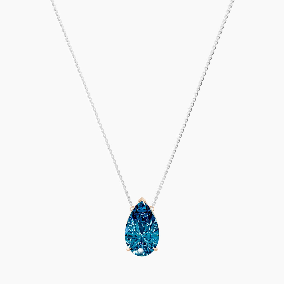 Solitaire | 18k White & Rose Gold 5 ct Blue Lab Diamond Pear Pendant
