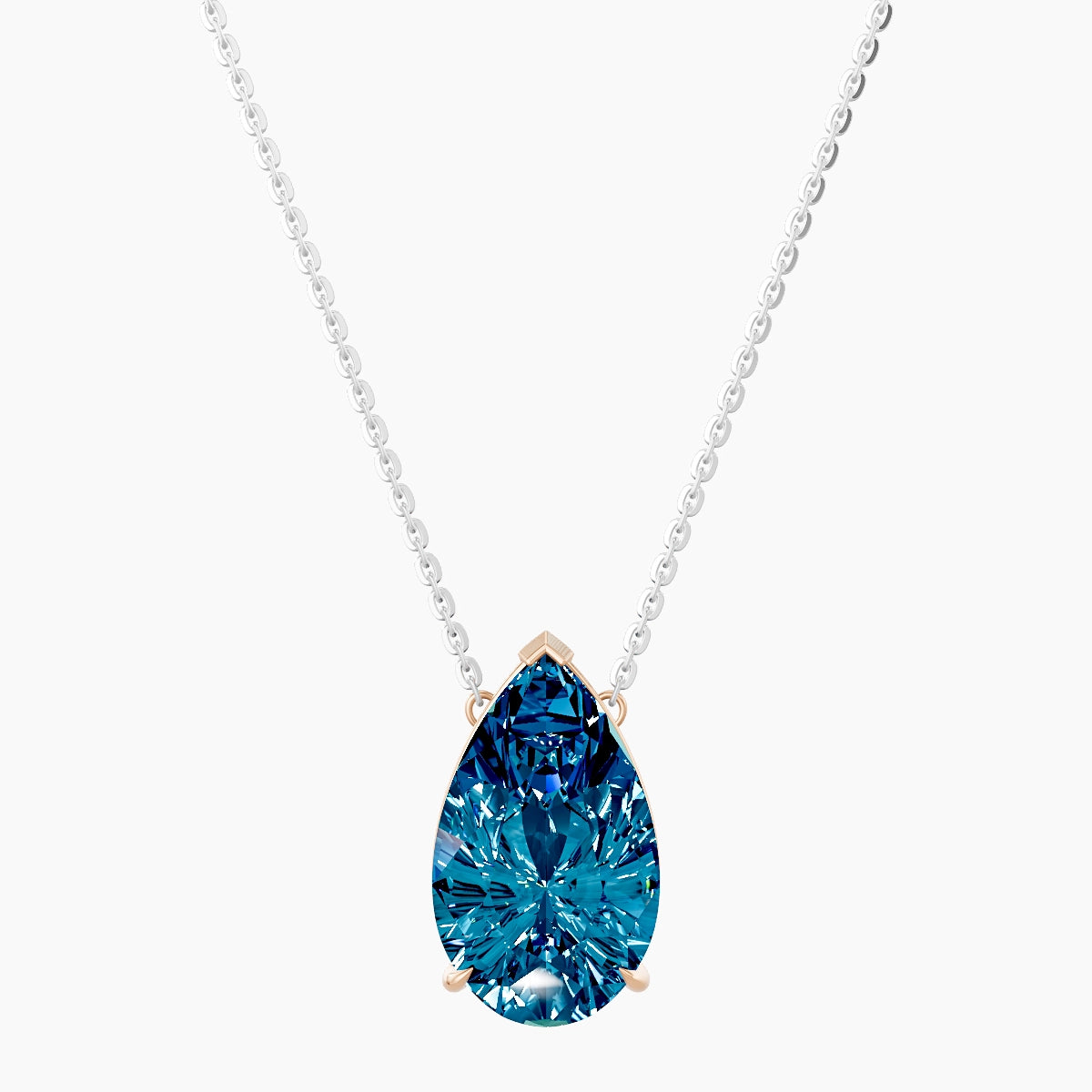 Solitaire | 18k White & Rose Gold 5 ct Blue Lab Diamond Pear Pendant