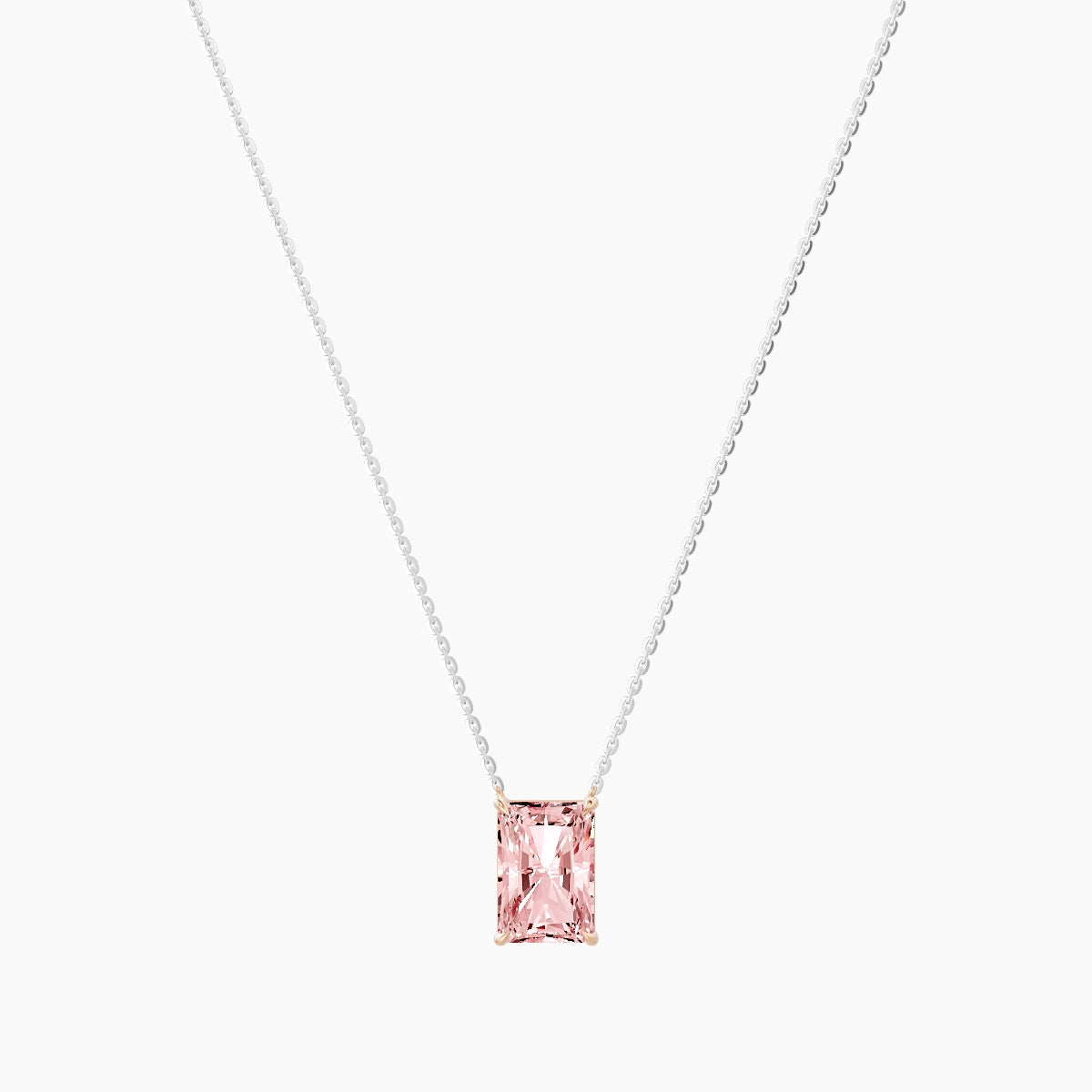 Solitaire | 18k White & Rose Gold 3 ct Pink Lab Diamond Radiant Pendant