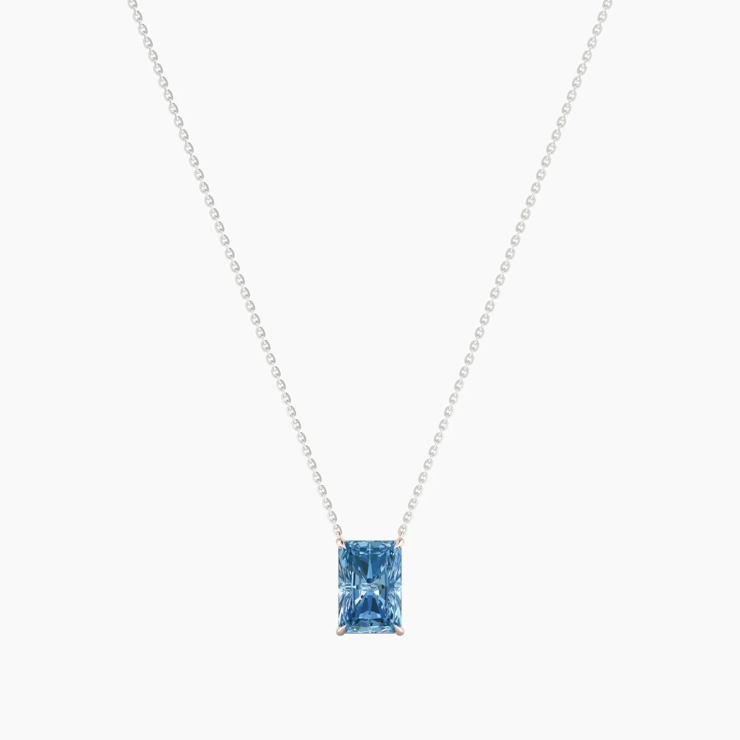 Solitaire | 18k White & Rose Gold 3 ct Blue Lab Diamond Radiant Cut Pendant