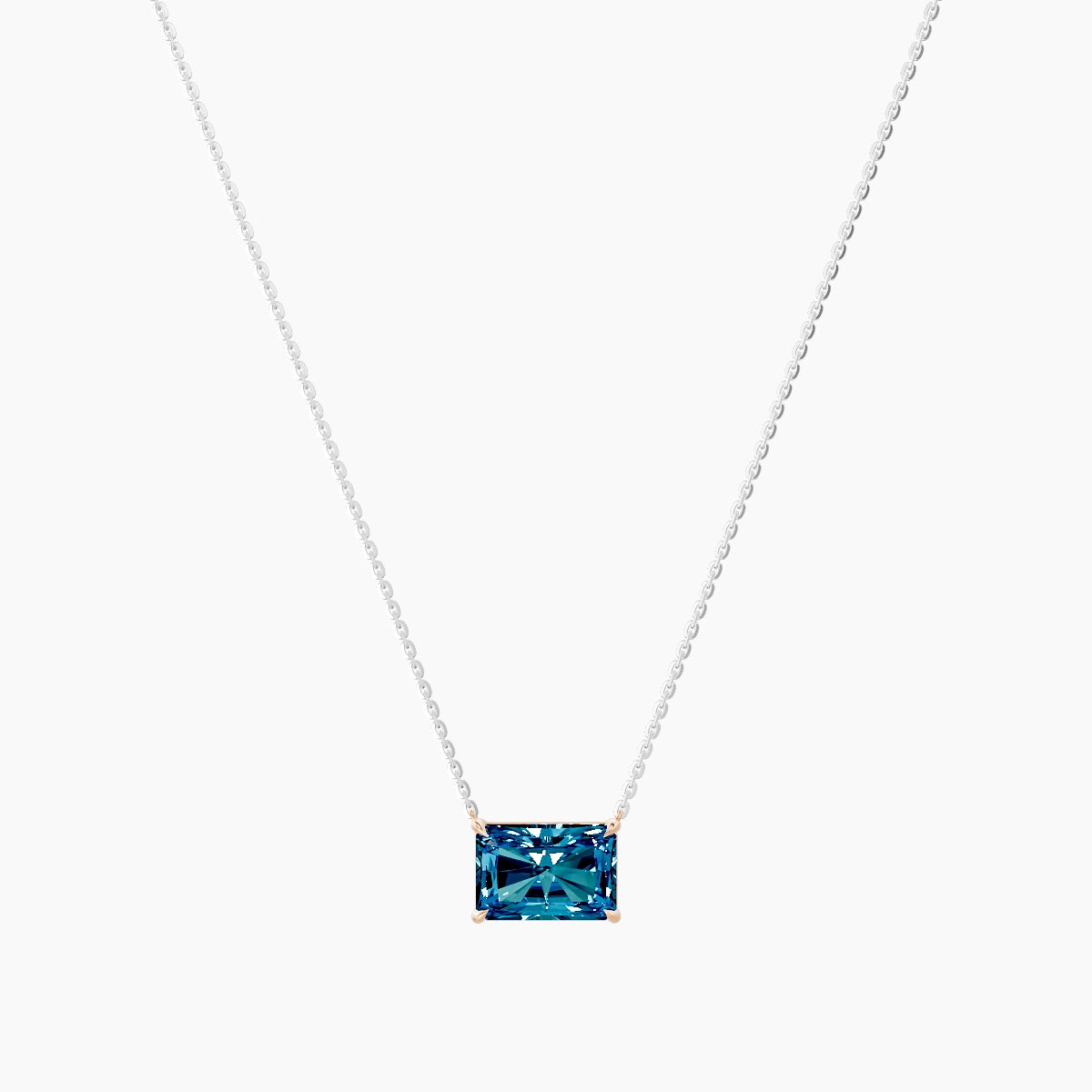Solitaire | 18k White & Rose Gold 3 ct Blue Lab Diamond Radiant Pendant