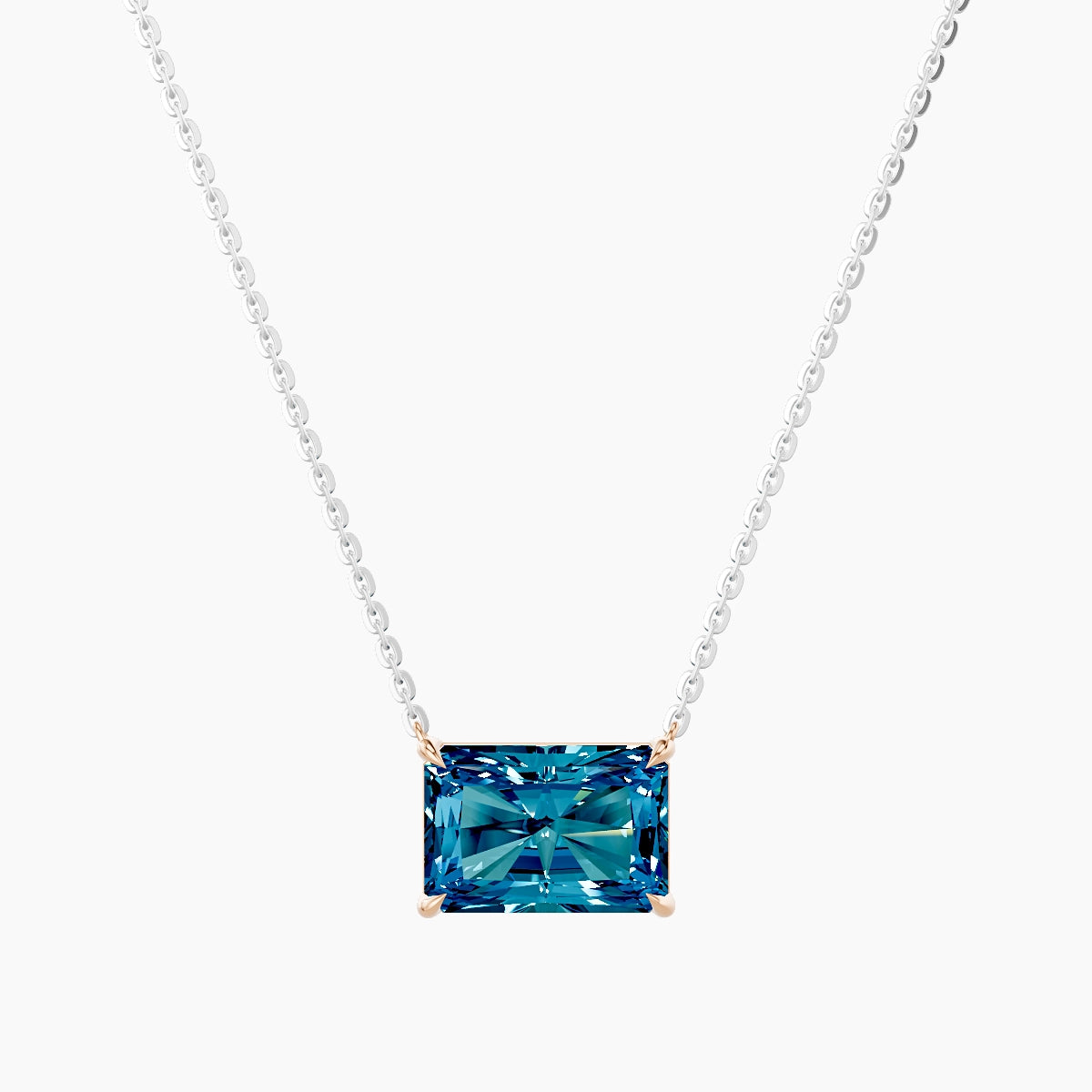 Solitaire | 18k White & Rose Gold 3 ct Blue Lab Diamond Radiant Pendant