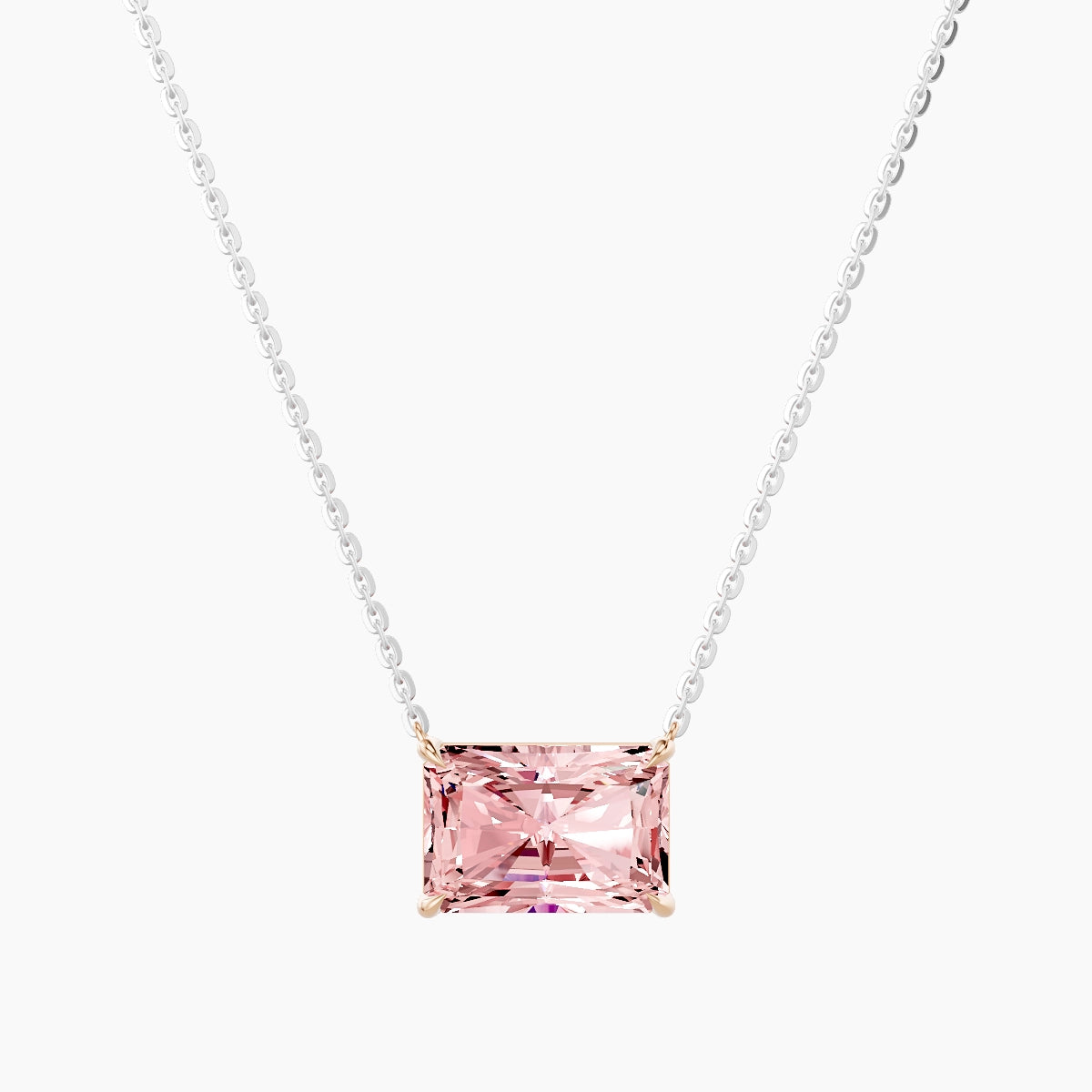 Solitaire | 18k White & Rose Gold 3 ct Pink Lab Diamond Radiant Pendant