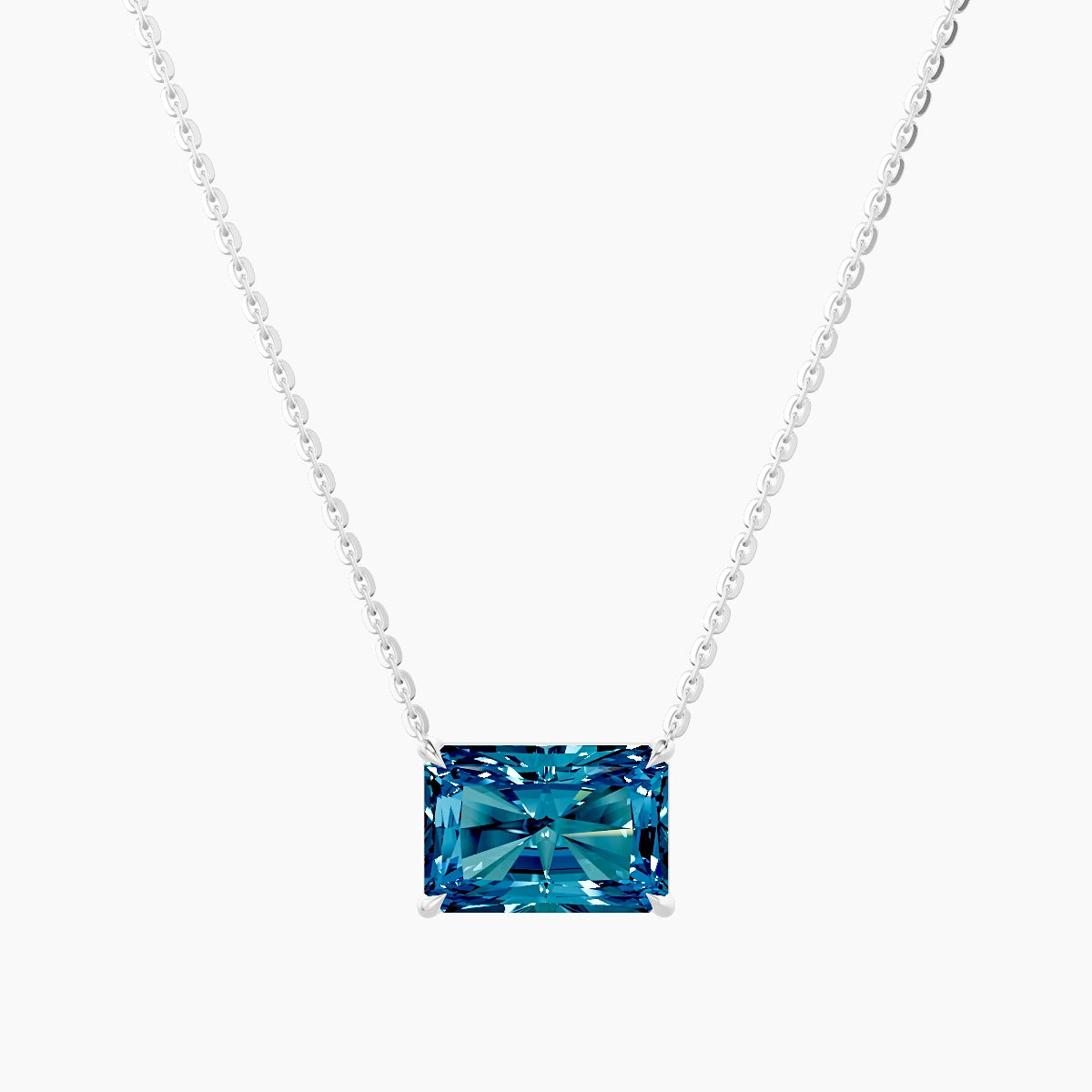 Solitaire | 18k White Gold 3 ct Blue Lab Diamond Radiant Pendant