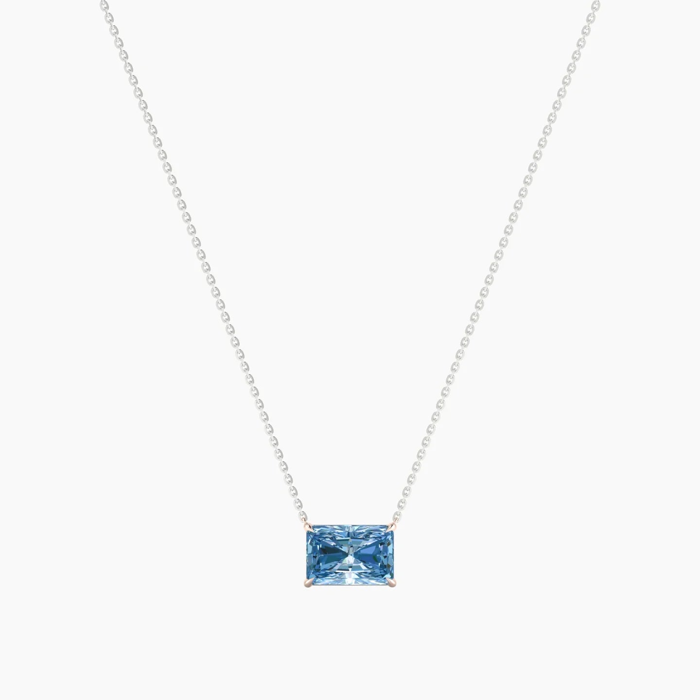 Solitaire | 18k White & Rose Gold 3 ct Blue Lab Diamond Radiant Cut Pendant