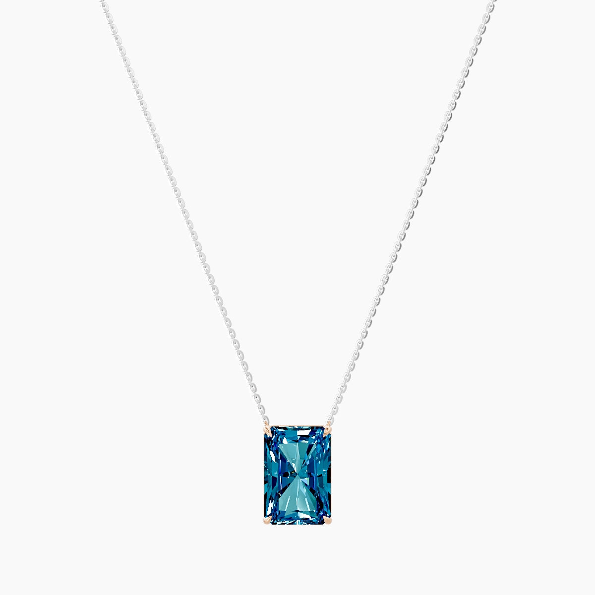 Solitaire | 18k White & Rose Gold 5 ct Blue Lab Diamond Radiant Pendant