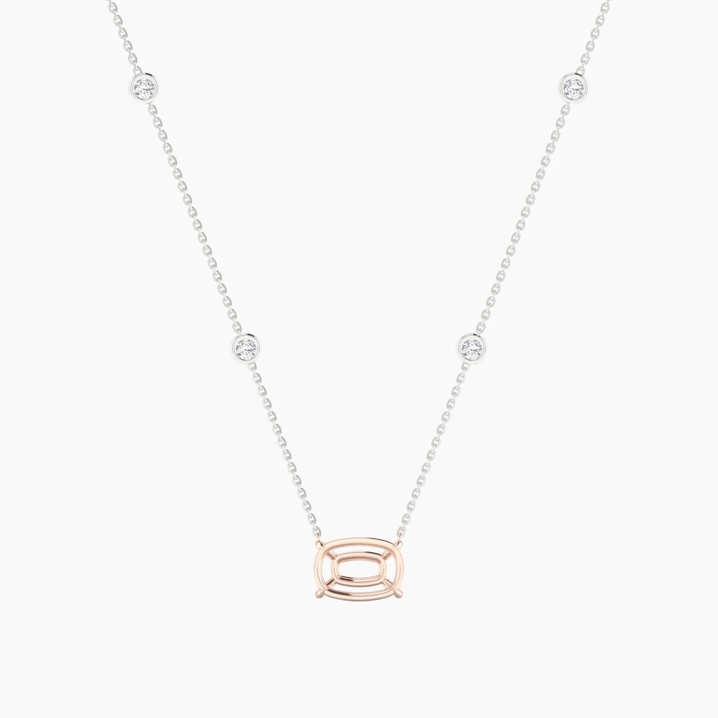 Solitaire with Sautoir | 18k White & Rose Gold 3-4.99 ct Cushion Cut Pendant Setting
