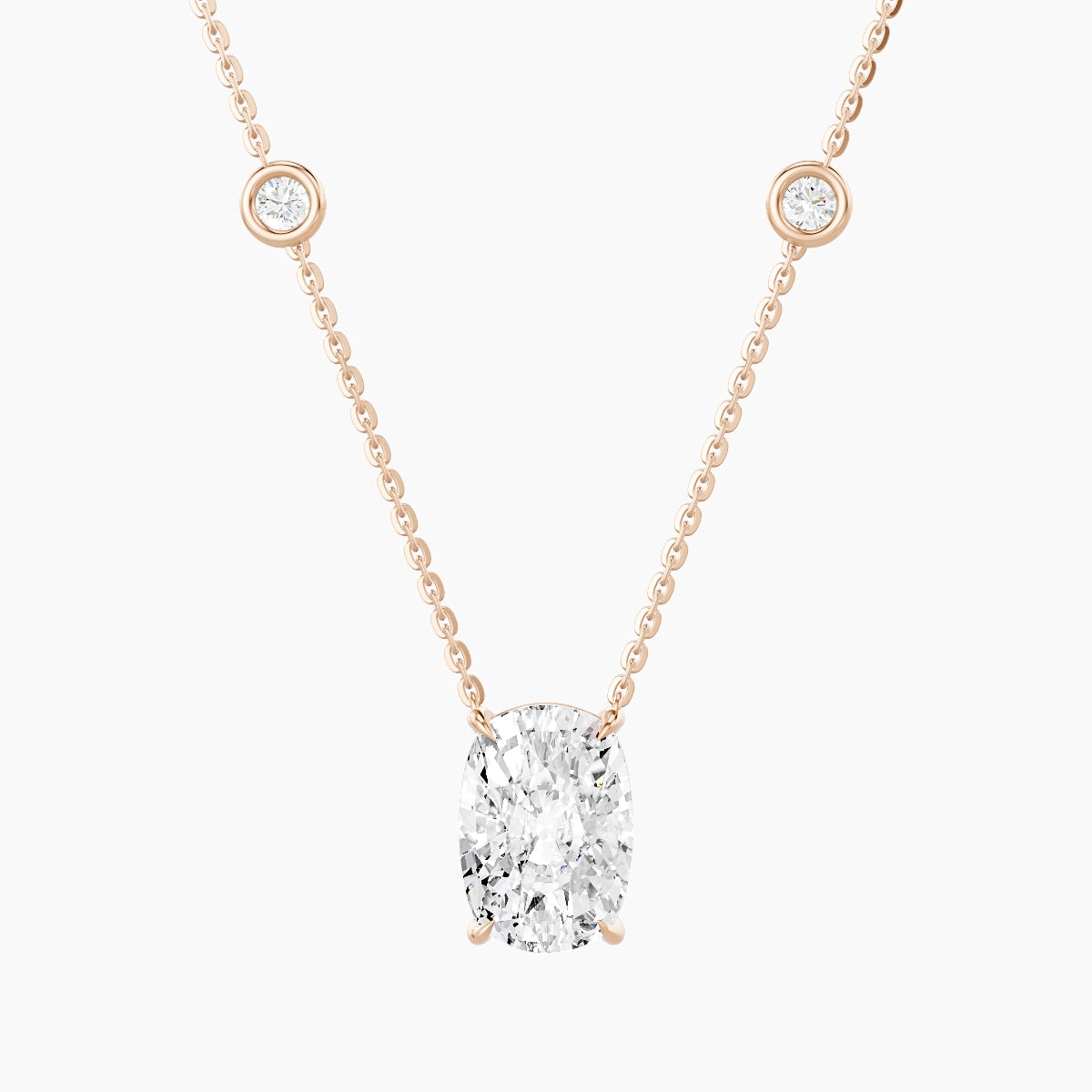 Solitaire with Sautoir | 18k Rose Gold 3 ct White Lab Diamond Cushion Pendant