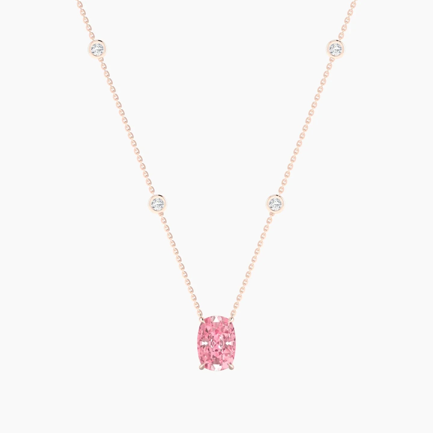 Solitaire with Sautoir | 18k Rose Gold 3 ct Pink Lab Diamond Cushion Cut Pendant