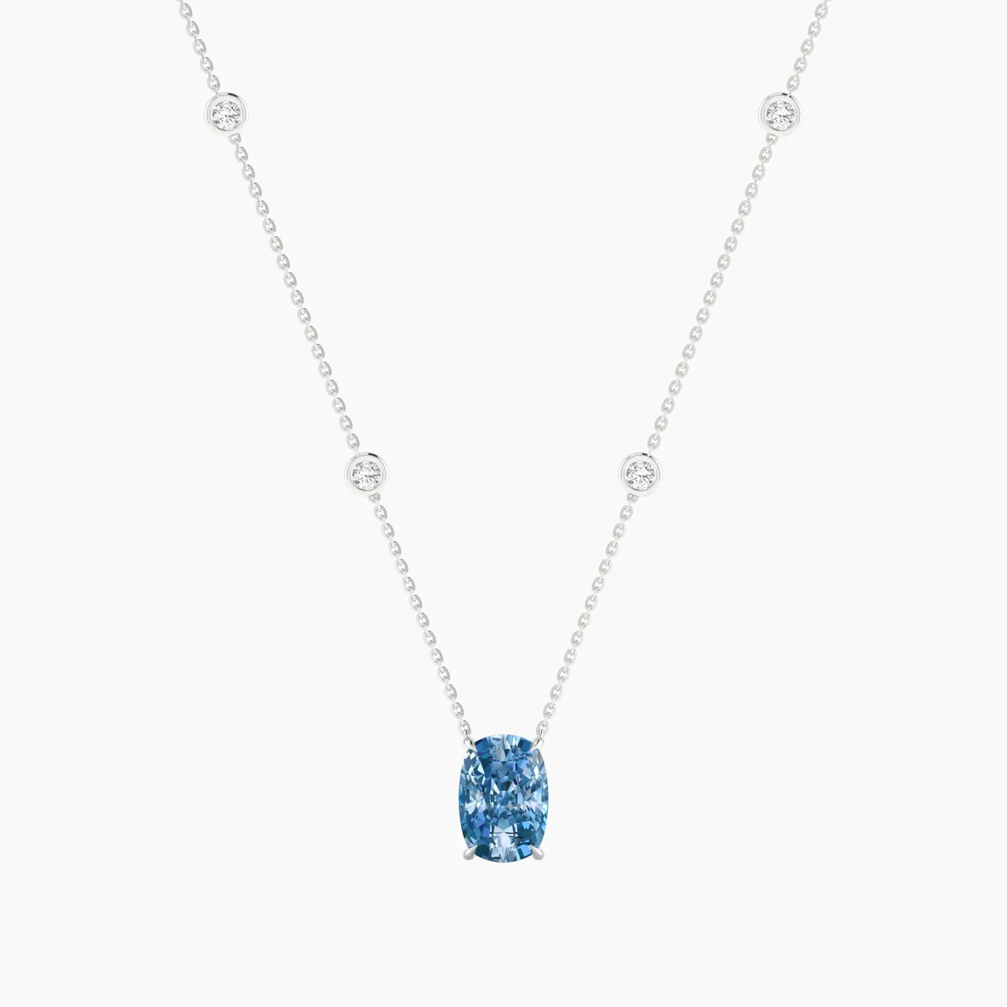 Solitaire with Sautoir | 18k White Gold 3 ct Blue Lab Diamond Cushion Cut Pendant