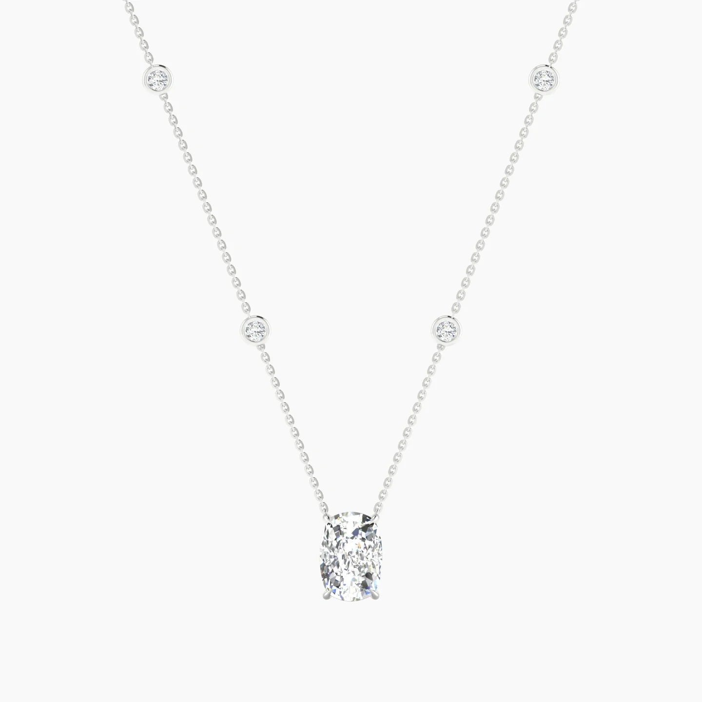 Solitaire with Sautoir | 18k White Gold 3 ct Lab Diamond Cushion Cut Pendant