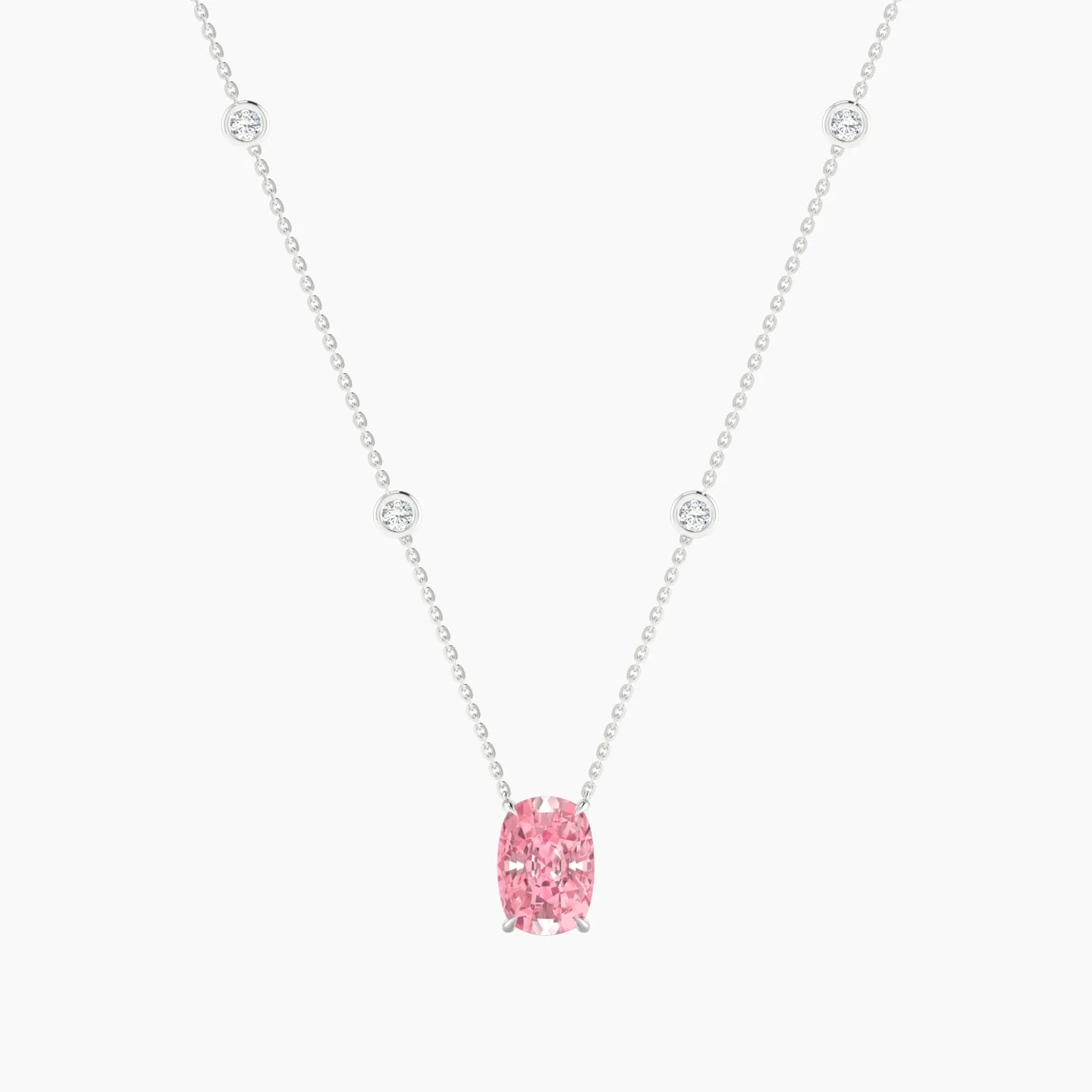 Solitaire with Sautoir | 18k White Gold 3 ct Pink Lab Diamond Cushion Cut Pendant