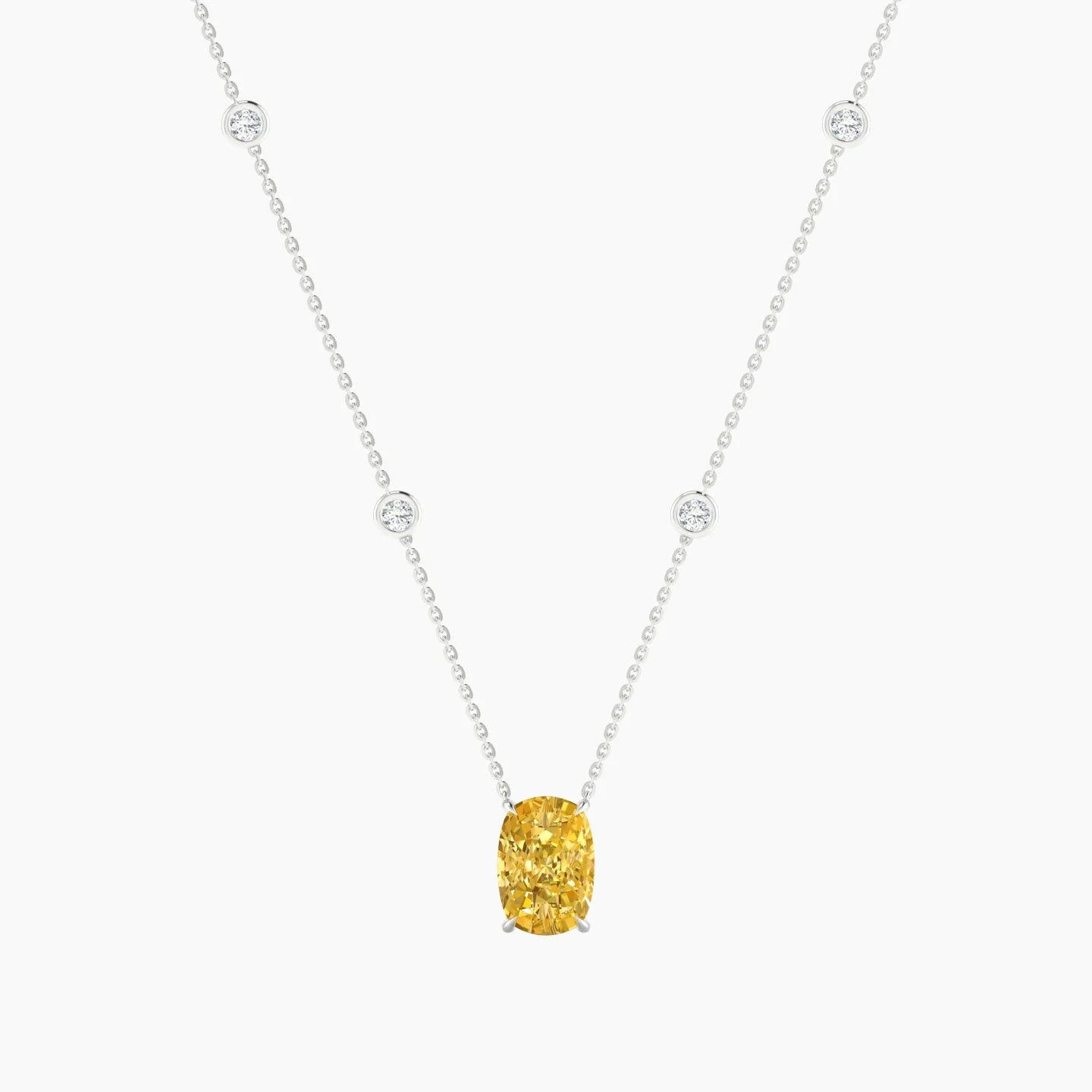 Solitaire with Sautoir | 18k White Gold 3 ct Yellow Lab Diamond Cushion Cut Pendant