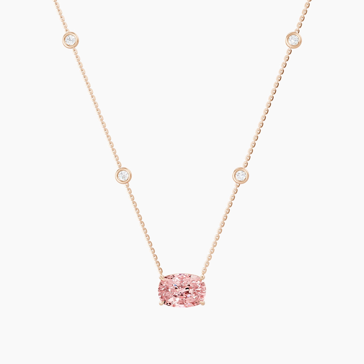 Solitaire with Sautoir | 18k Rose Gold 3 ct Pink Lab Diamond Cushion Pendant