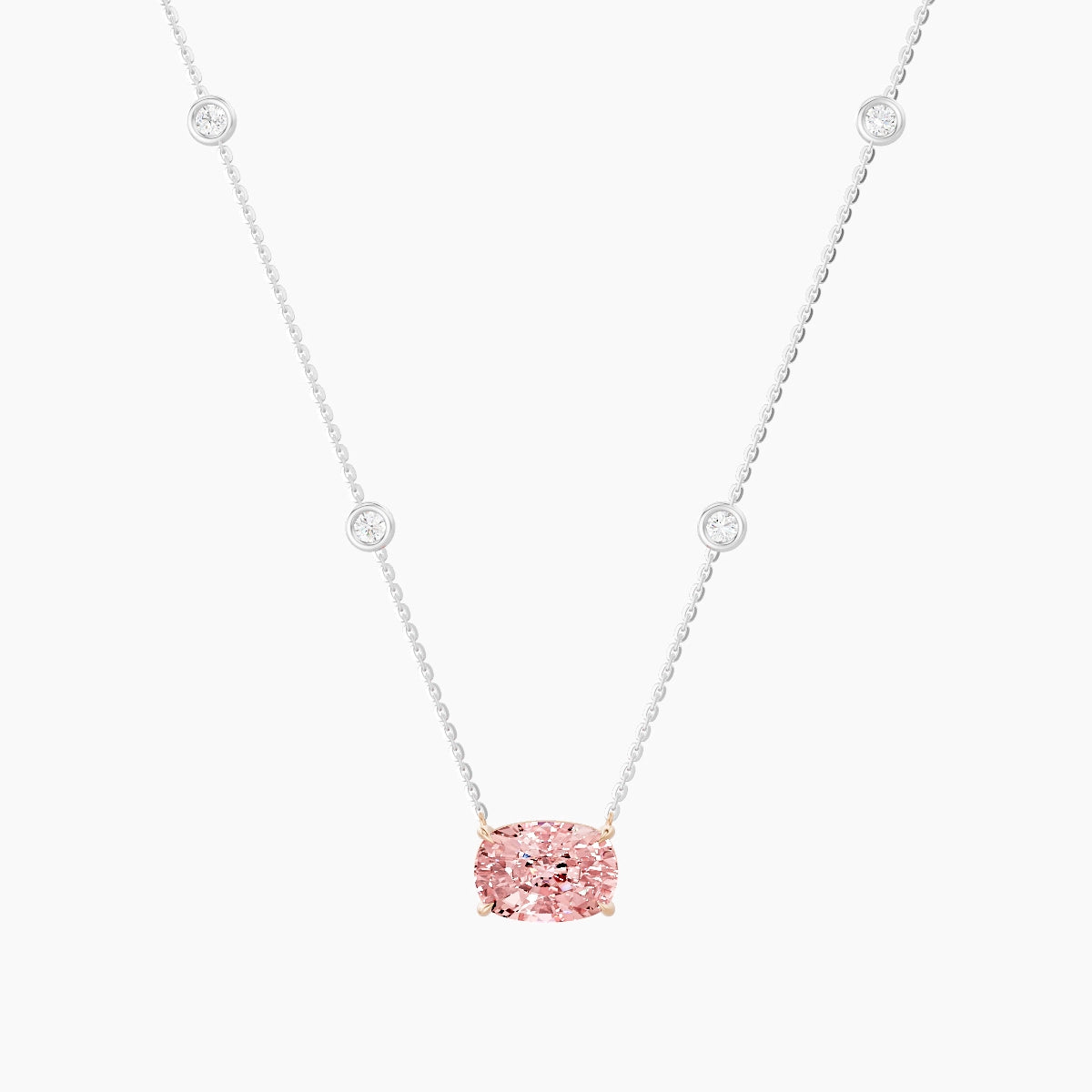 Solitaire with Sautoir | 18k White & Rose Gold 3 ct Pink Lab Diamond Cushion Pendant