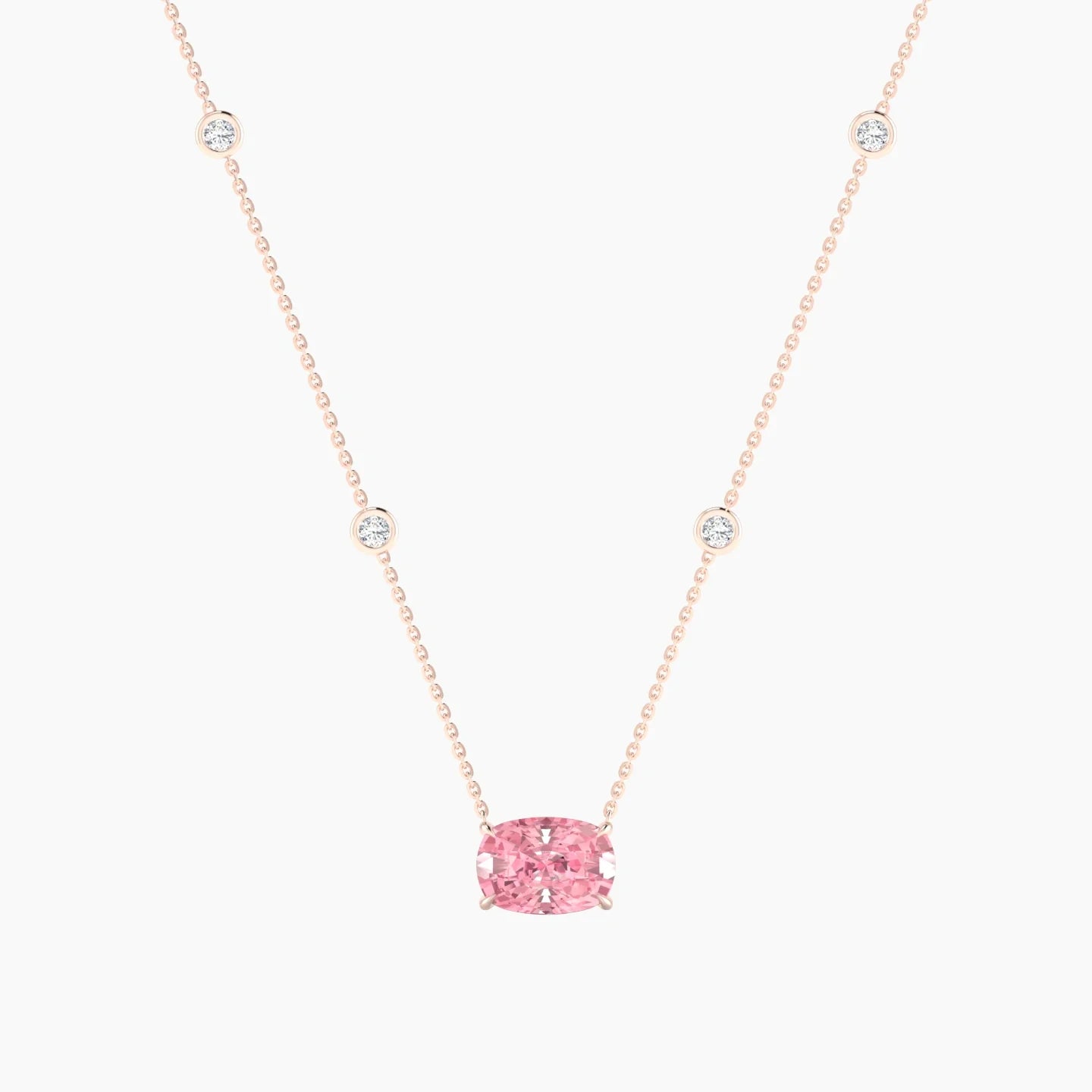 Solitaire with Sautoir | 18k Rose Gold 3 ct Pink Lab Diamond Cushion Cut Pendant