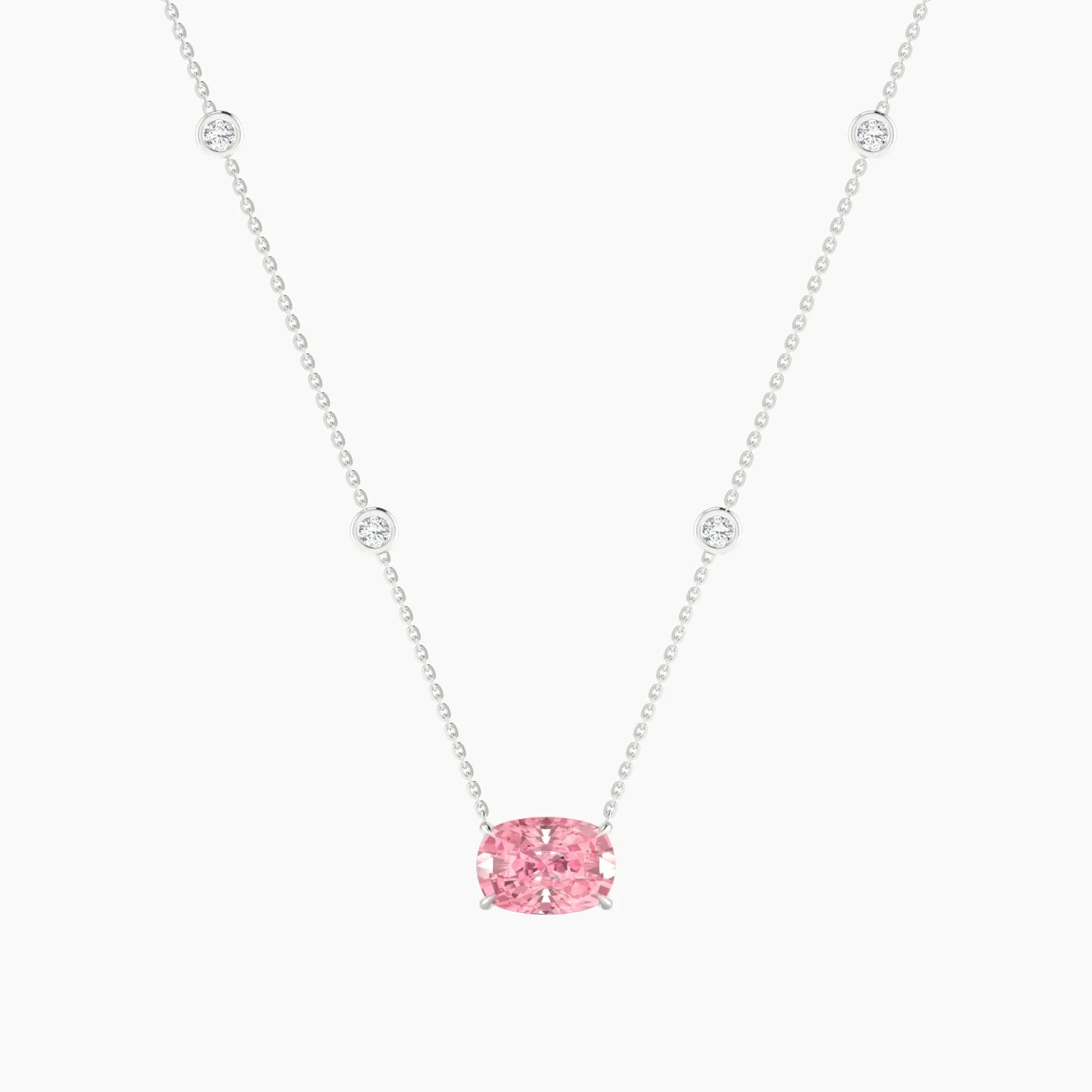 Solitaire with Sautoir | 18k White Gold 3 ct Pink Lab Diamond Cushion Cut Pendant