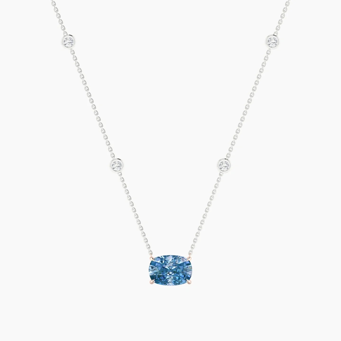 Solitaire with Sautoir | 18k White & Rose Gold 3 ct Blue Lab Diamond Cushion Cut Pendant