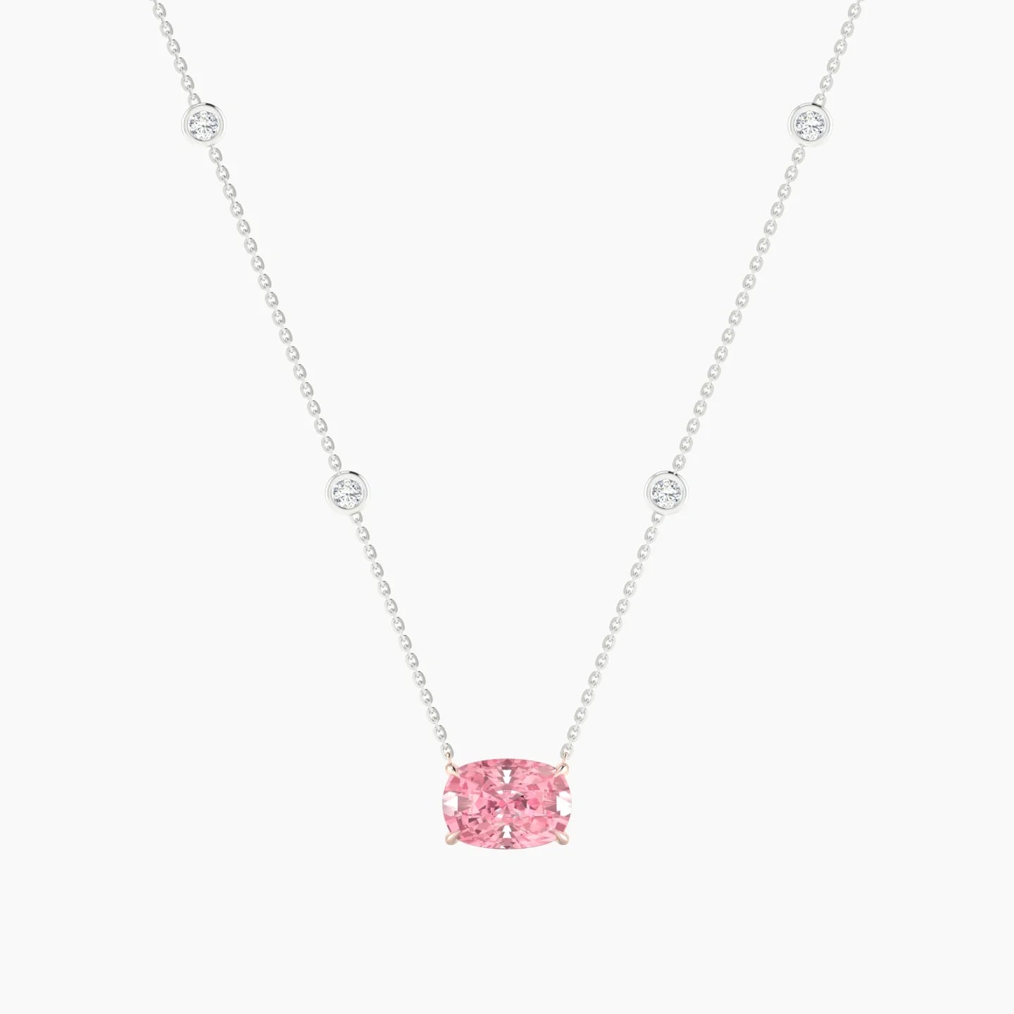 Solitaire with Sautoir | 18k White & Rose Gold 3 ct Pink Lab Diamond Cushion Cut Pendant