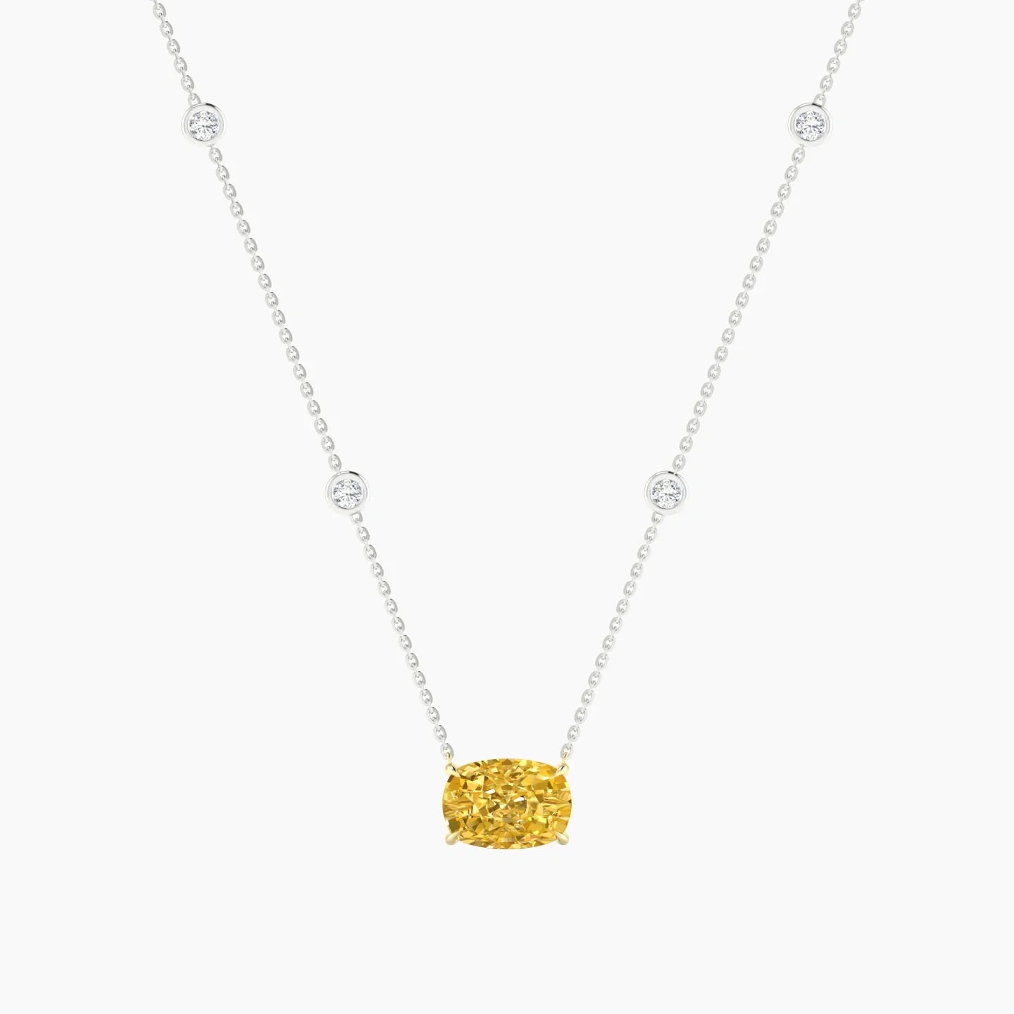 Solitaire with Sautoir | 18k White & Yellow Gold 3 ct Yellow Lab Diamond Cushion Cut Pendant