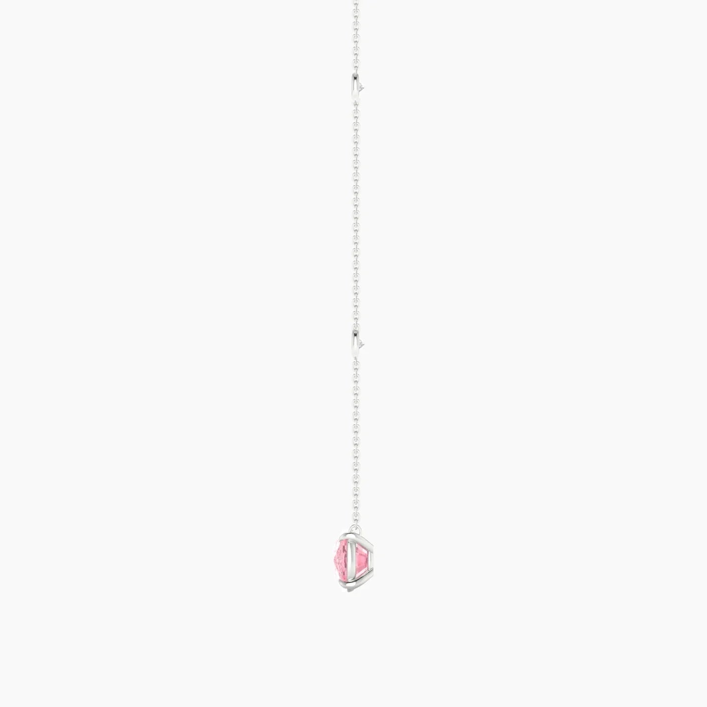 Solitaire with Sautoir | 18k White Gold 3 ct Pink Lab Diamond Cushion Cut Pendant