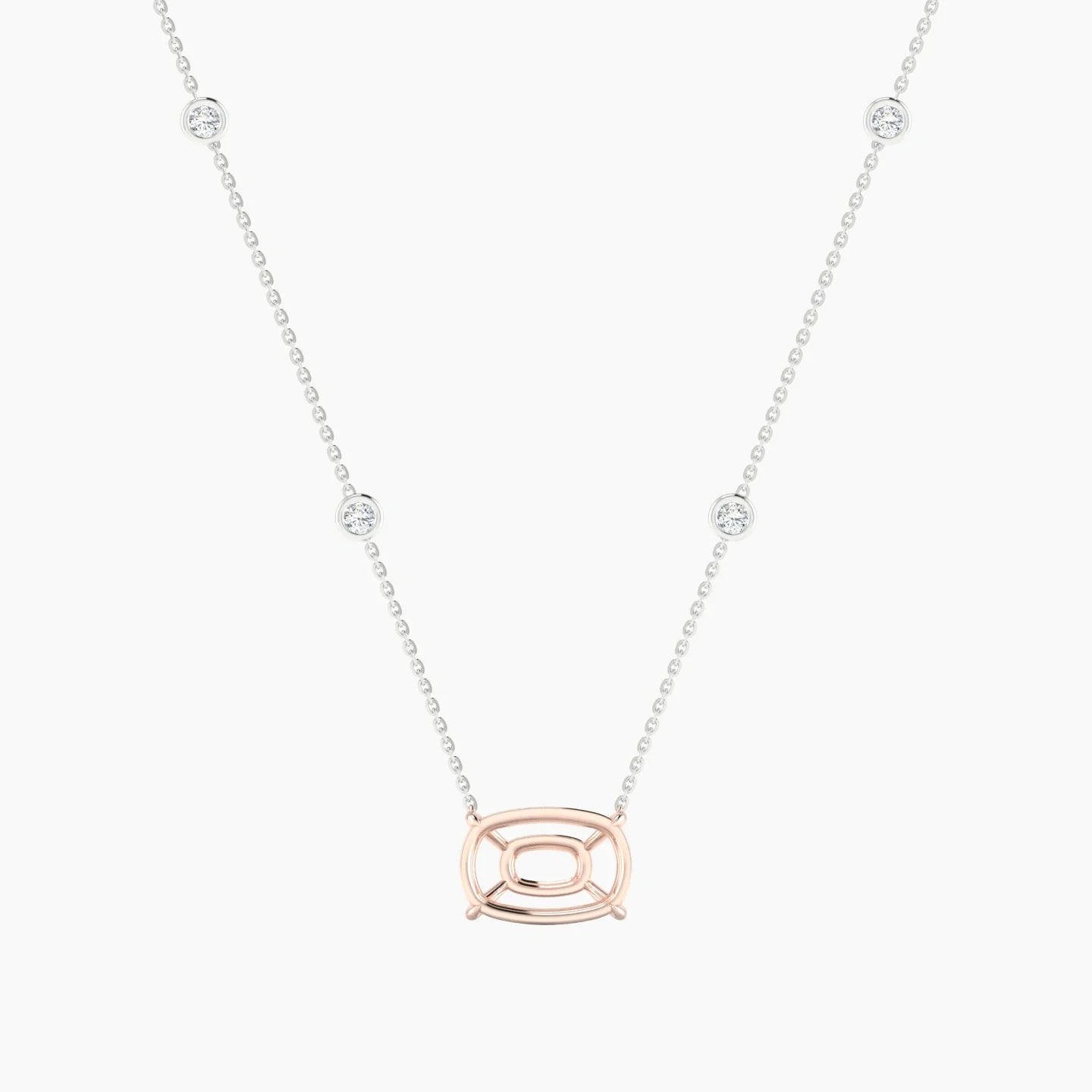 Solitaire with Sautoir | 18k White & Rose Gold 5-7.99 ct Cushion Cut Pendant Setting