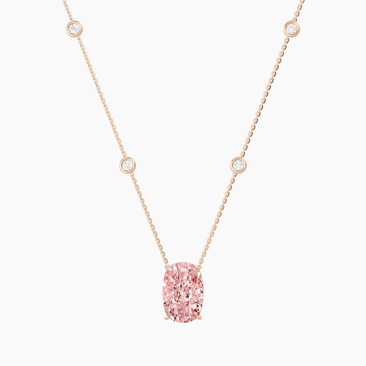 Solitaire with Sautoir | 18k Rose Gold 5 ct Pink Lab Diamond Cushion Pendant