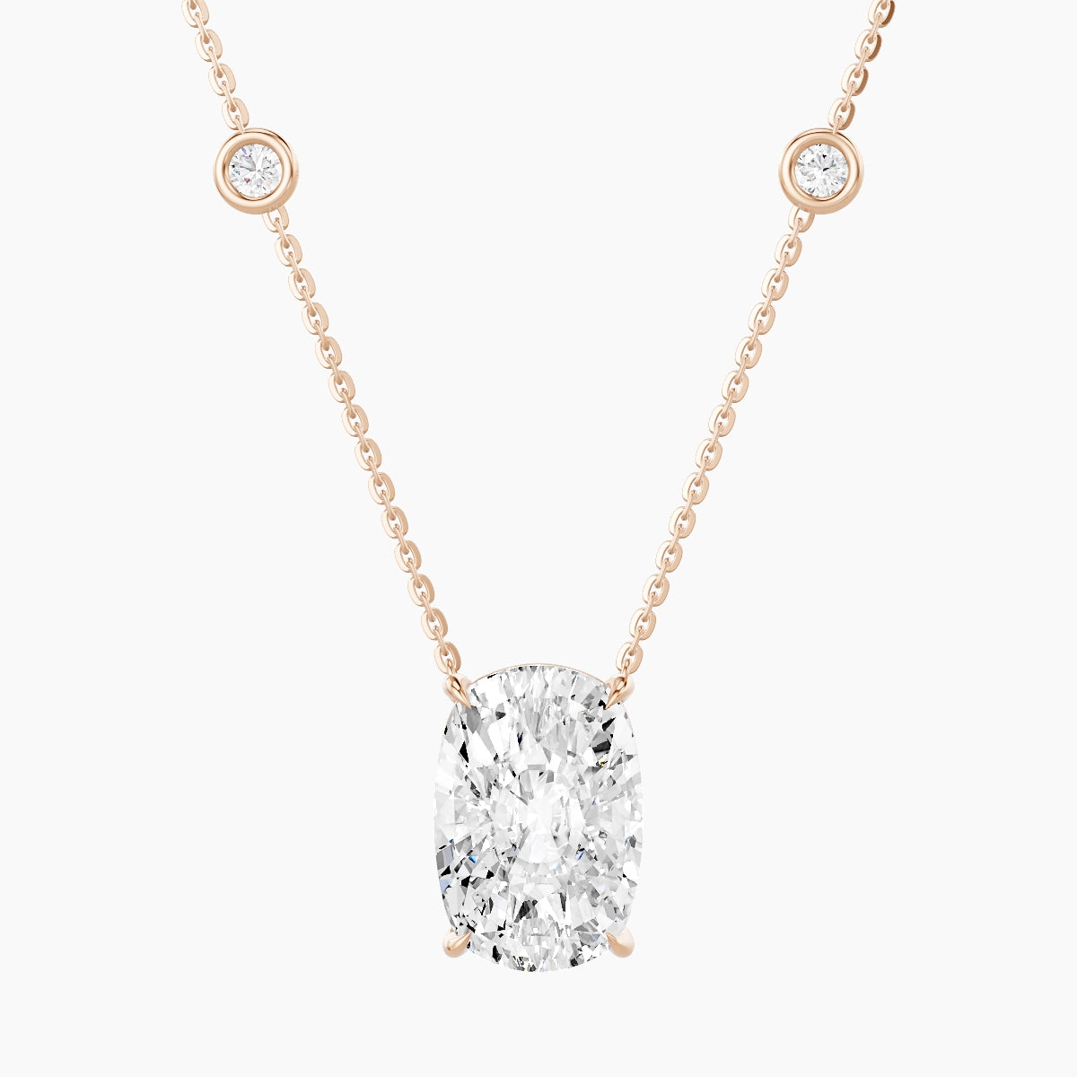 Solitaire with Sautoir | 18k Rose Gold 5 ct White Lab Diamond Cushion Pendant
