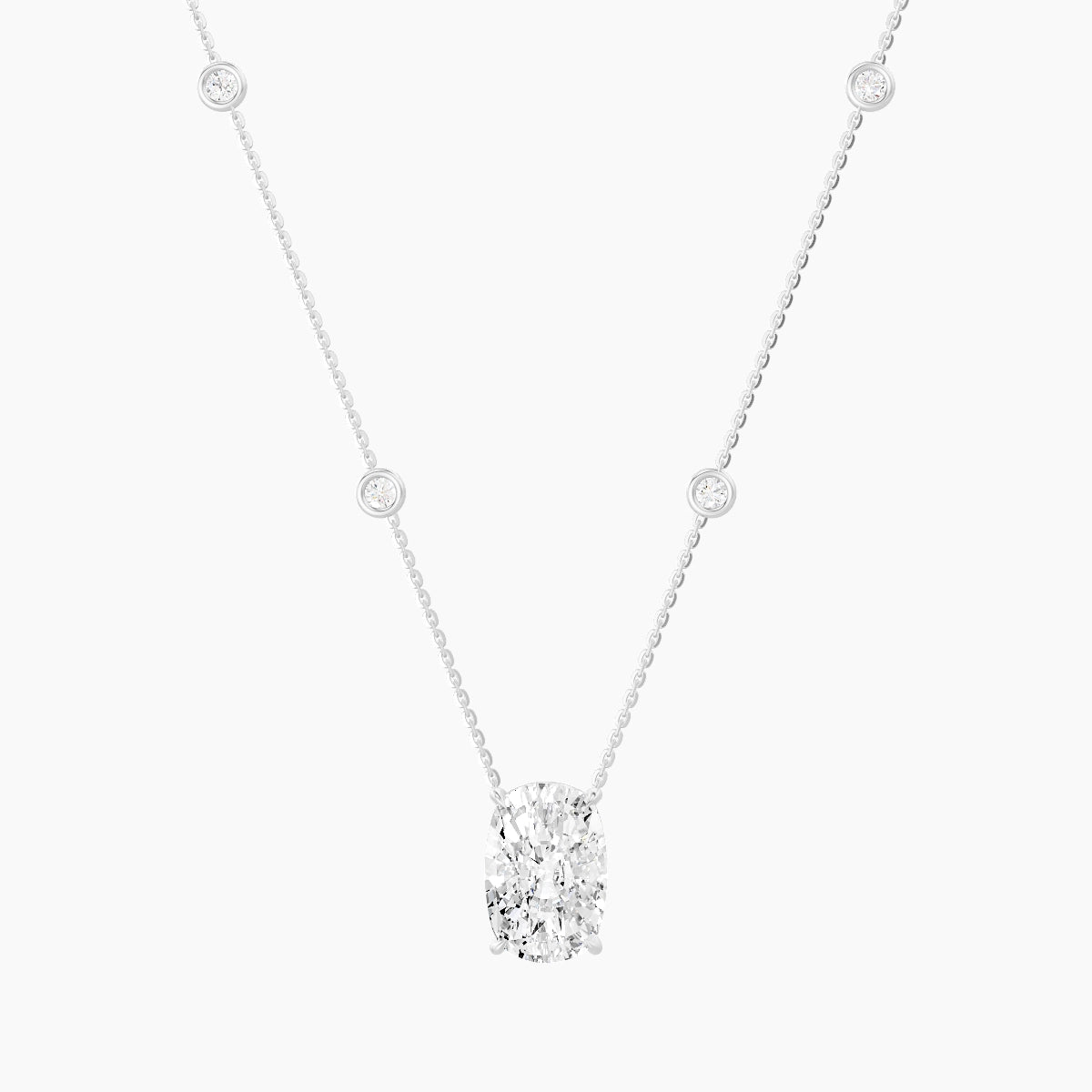 Solitaire with Sautoir | 18k White Gold 5 ct White Lab Diamond Cushion Pendant