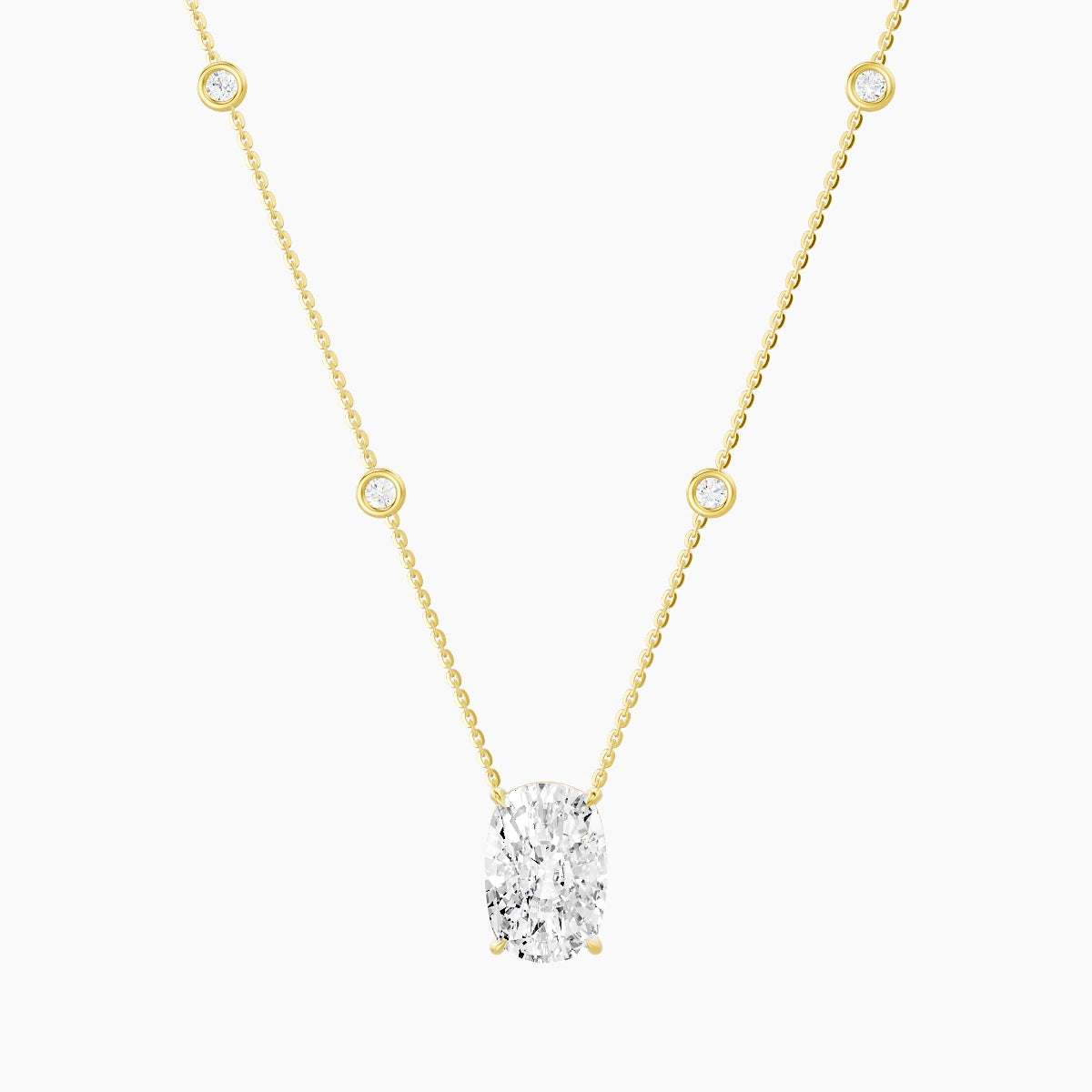 Solitaire with Sautoir | 18k Yellow Gold 5 ct White Lab Diamond Cushion Pendant