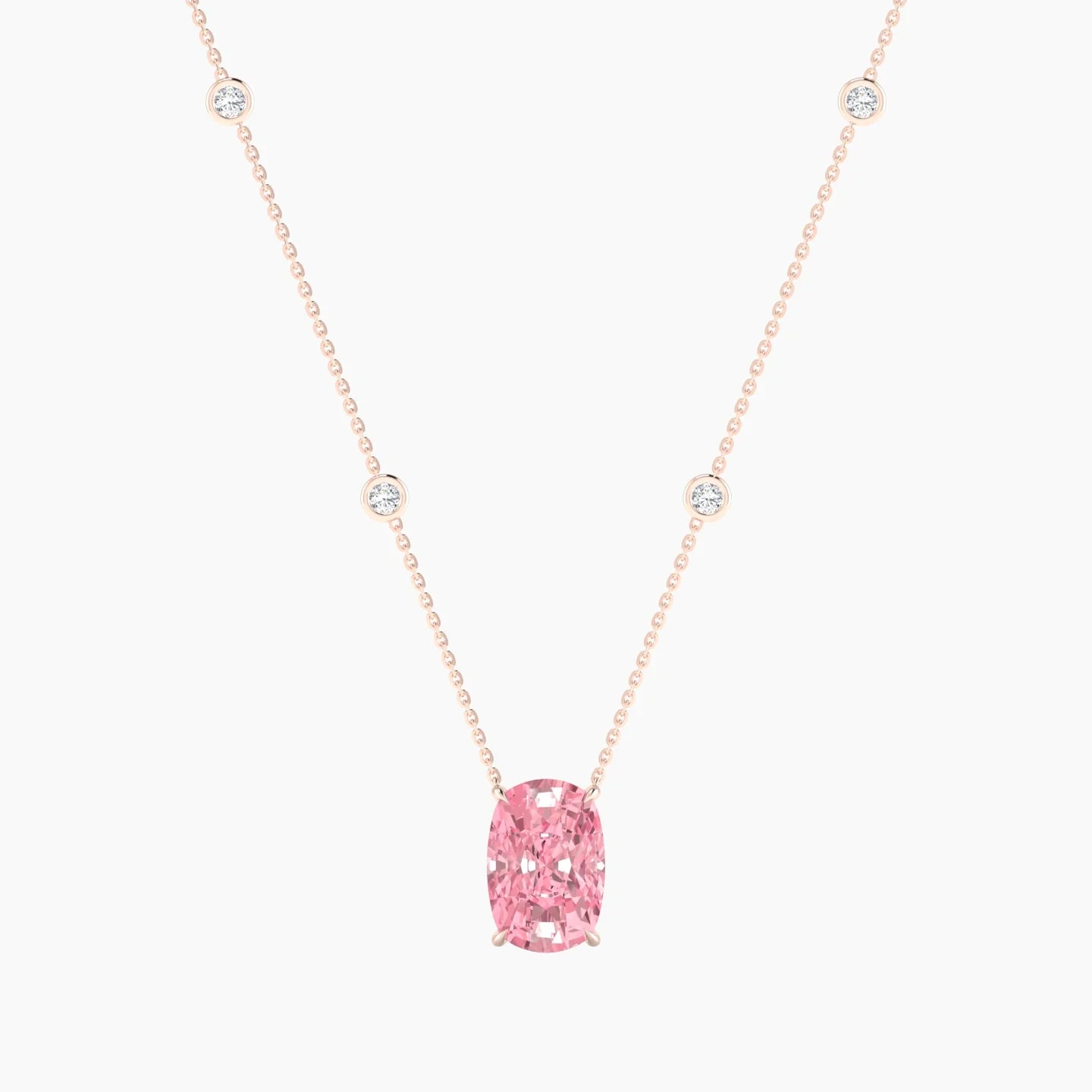 Solitaire with Sautoir | 18k Rose Gold 5 ct Pink Lab Diamond Cushion Cut Pendant