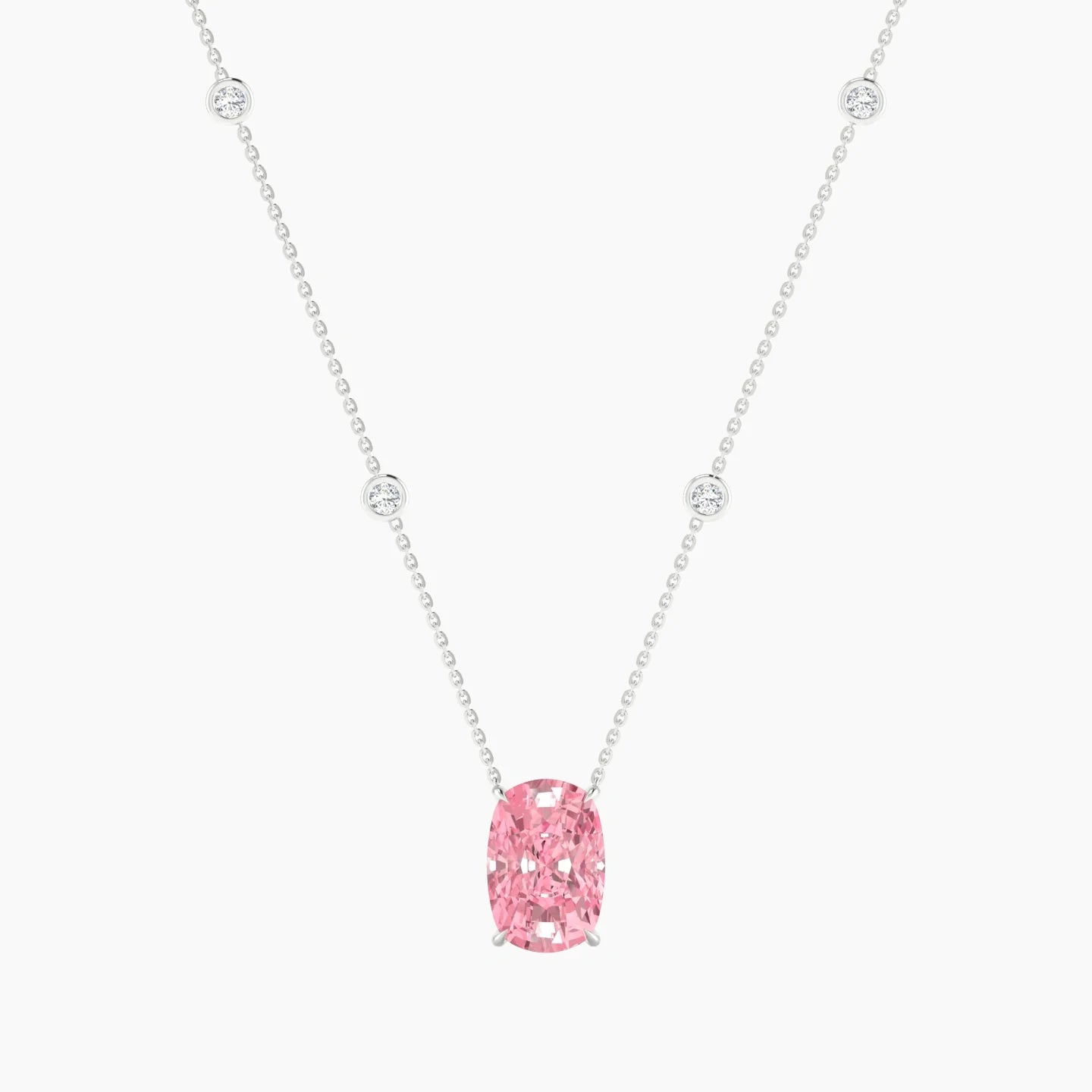 Solitaire with Sautoir | 18k White Gold 5 ct Pink Lab Diamond Cushion Cut Pendant