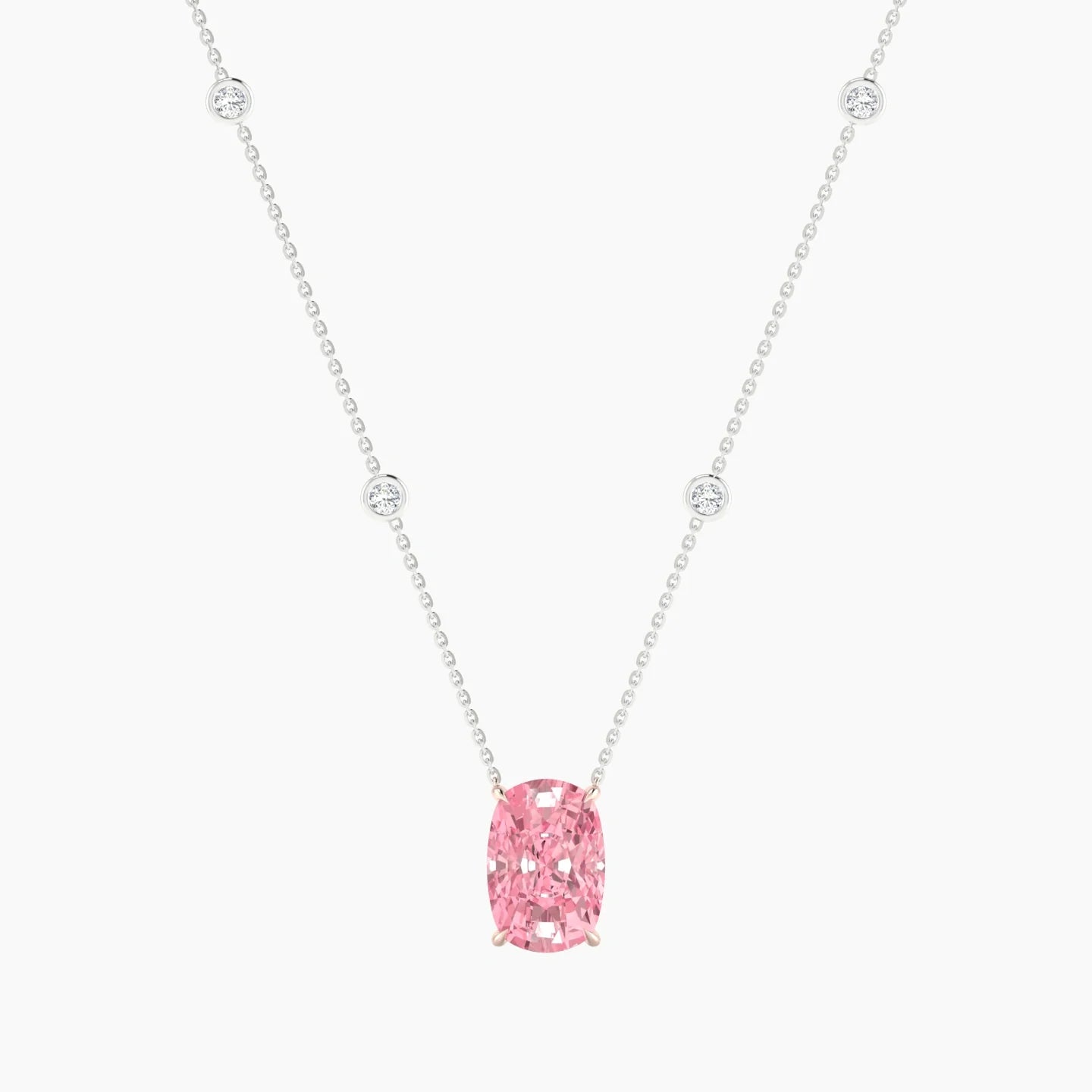Solitaire with Sautoir | 18k White & Rose Gold 5 ct Pink Lab Diamond Cushion Cut Pendant