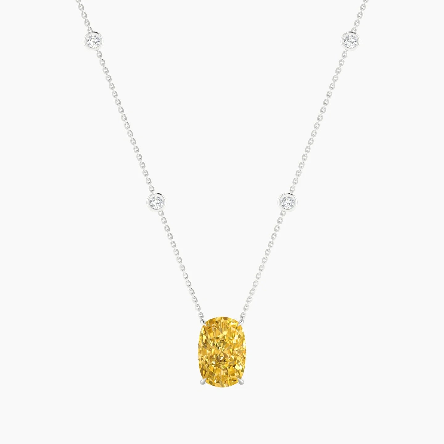 Solitaire with Sautoir | 18k White Gold 5 ct Yellow Lab Diamond Cushion Cut Pendant