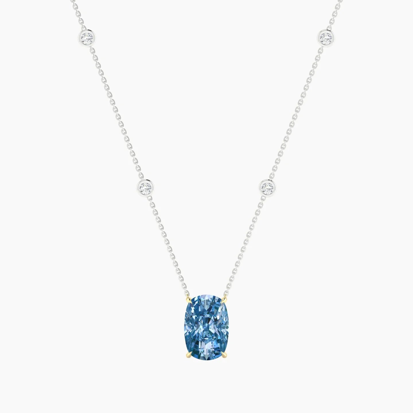 Solitaire with Sautoir | 18k White & Yellow Gold 5 ct Blue Lab Diamond Cushion Cut Pendant
