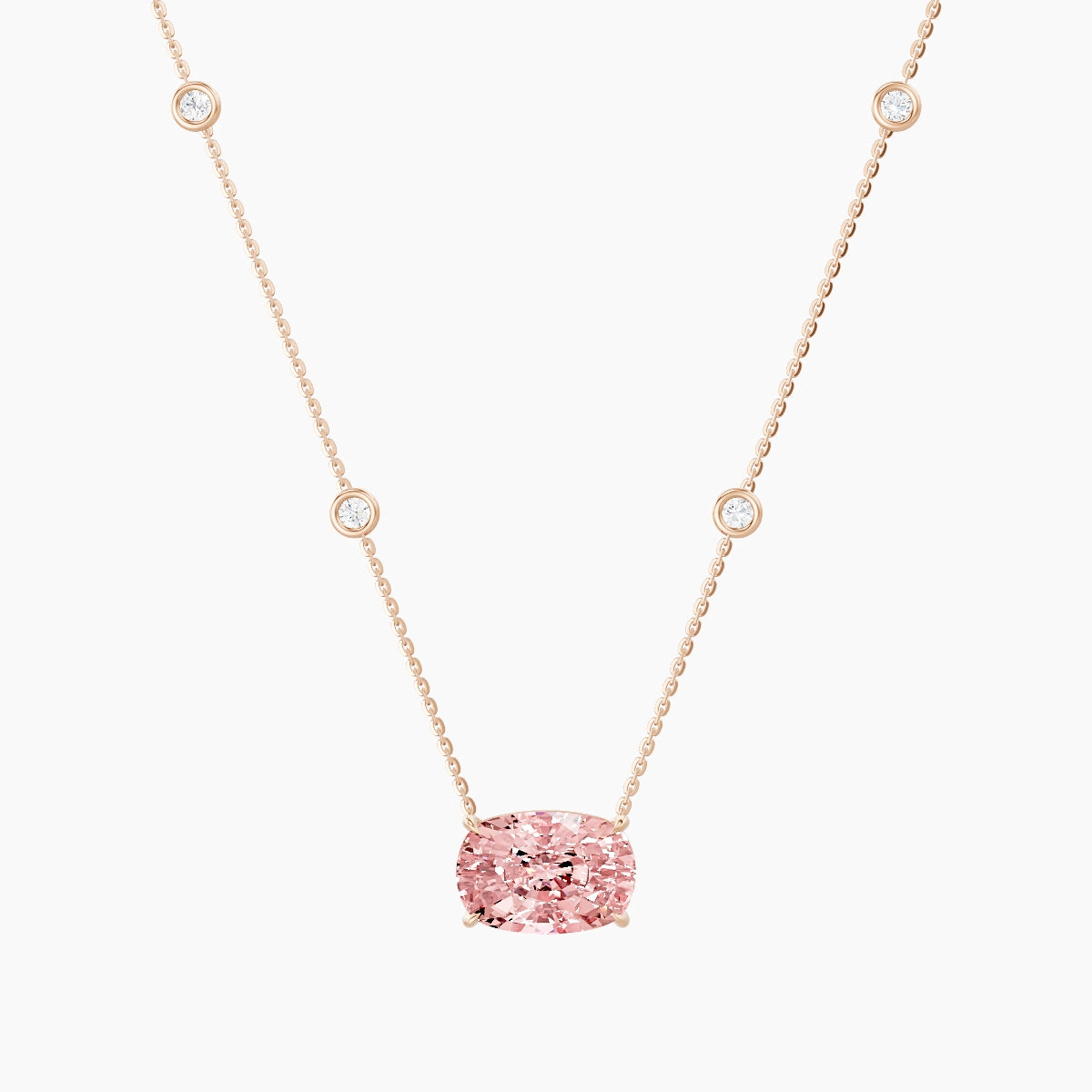 Solitaire with Sautoir | 18k Rose Gold 5 ct Pink Lab Diamond Cushion Pendant