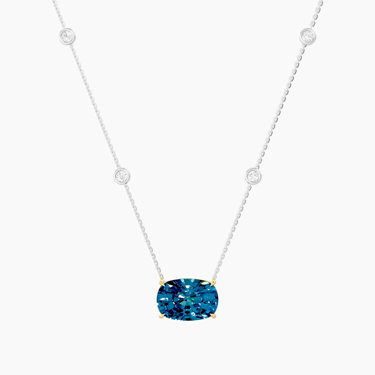 Solitaire with Sautoir | 18k White & Yellow Gold 5 ct Blue Lab Diamond Cushion Pendant