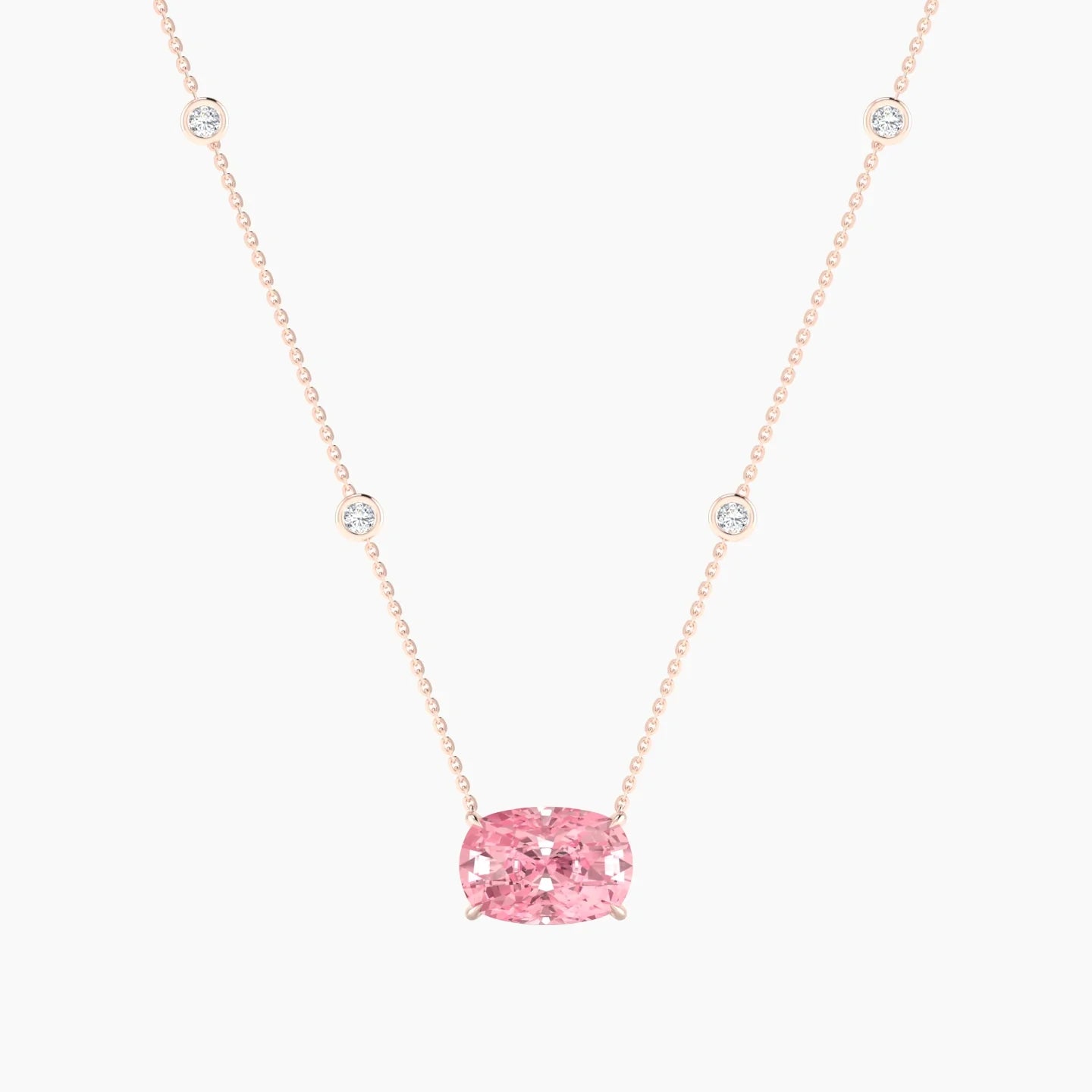 Solitaire with Sautoir | 18k Rose Gold 5 ct Pink Lab Diamond Cushion Cut Pendant