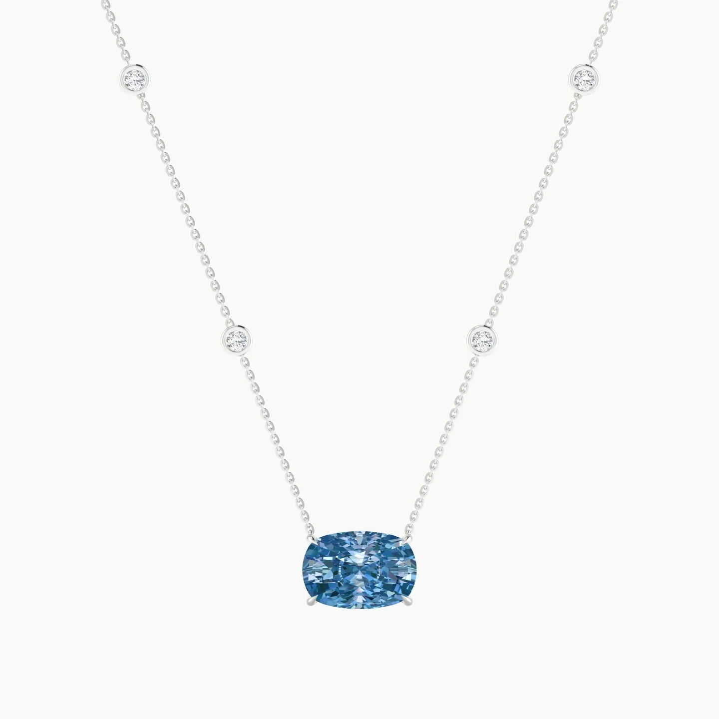 Solitaire with Sautoir | 18k White Gold 5 ct Blue Lab Diamond Cushion Cut Pendant