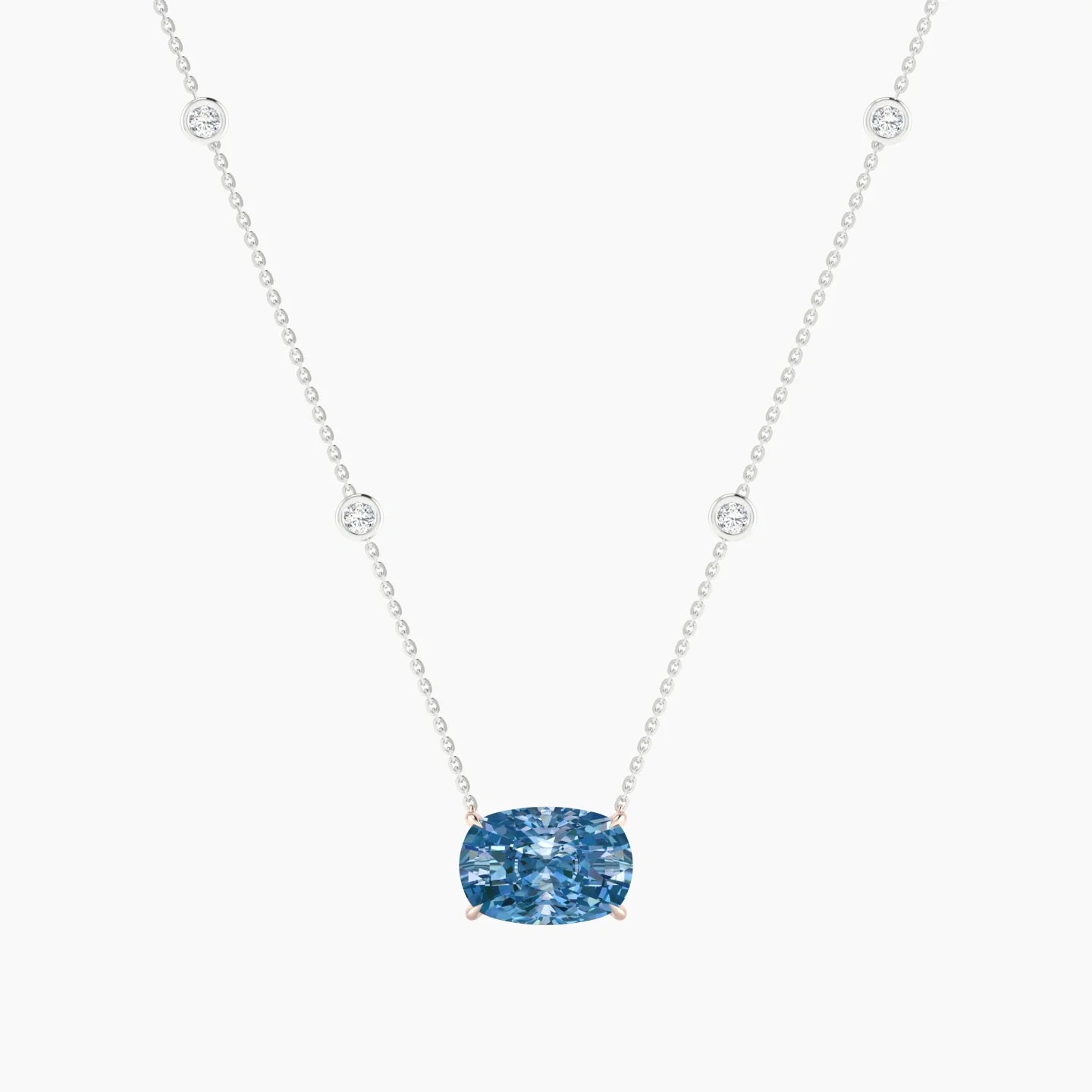 Solitaire with Sautoir | 18k White & Rose Gold 5 ct Blue Lab Diamond Cushion Cut Pendant